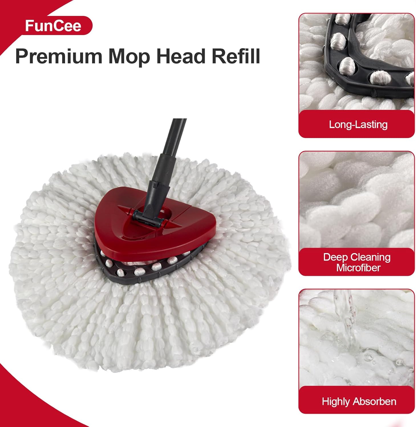 [3 Pcs] Mop Replacement Head | Mop Replacement Head | Compatible O Cedar Spin Mop 1 Canister System - Easy to Replace | Microfiber | Machine Washable