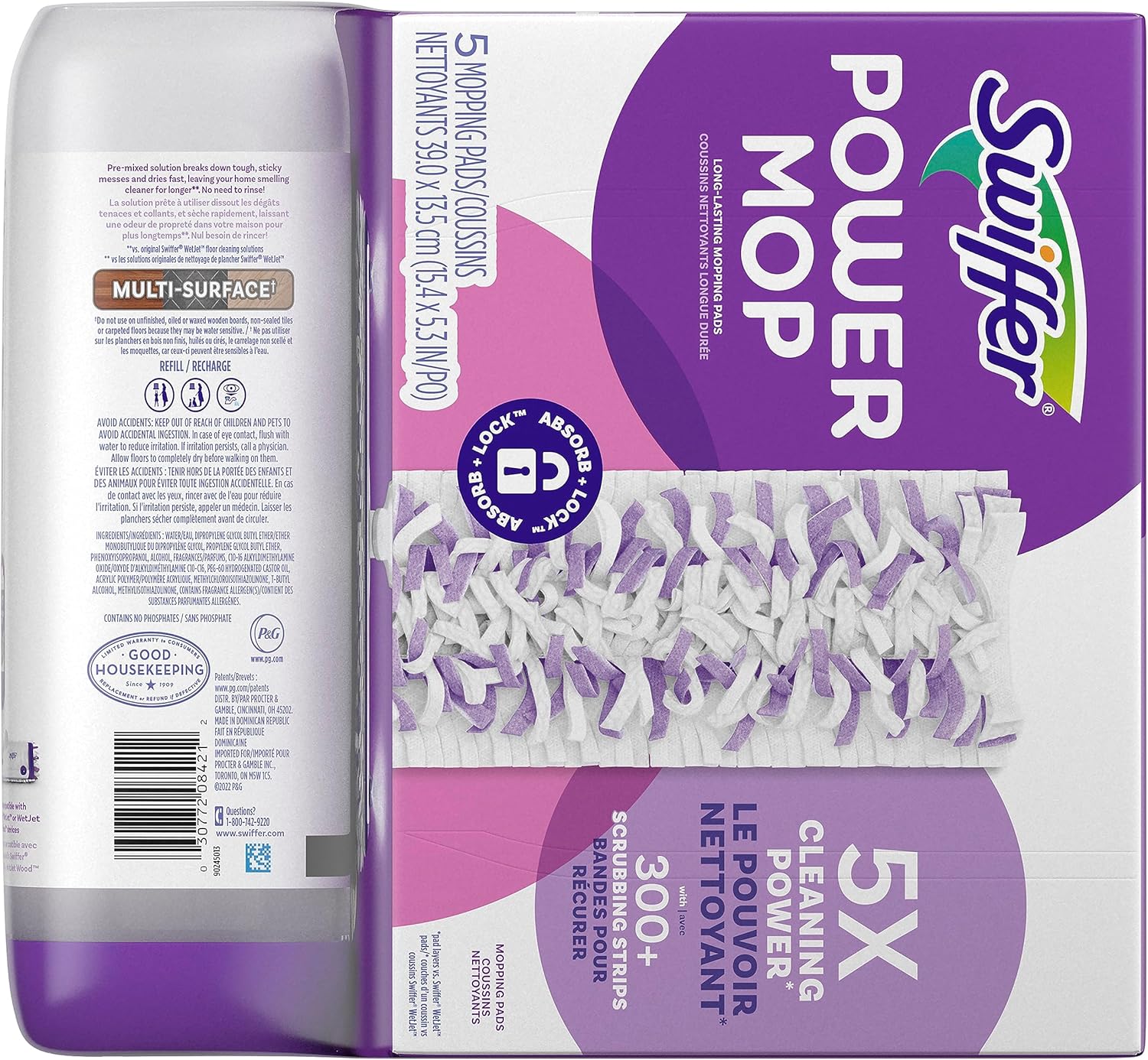 PowerMop Multi-Surface Refill Kit for Floor Cleaning | includes 5 replacement mop pads | 1 lavender scented cleaning solution (2-pack)