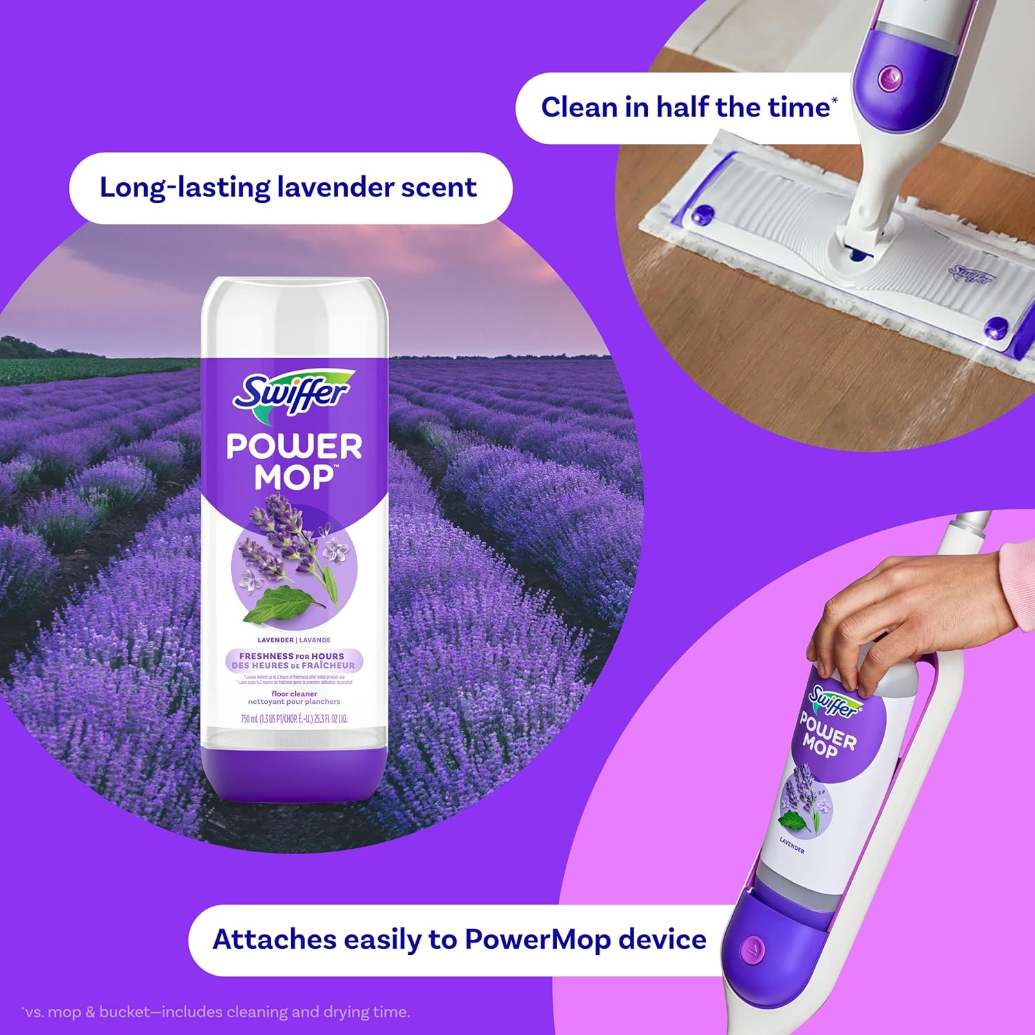 PowerMop Multi-Surface Refill Kit for Floor Cleaning | includes 5 replacement mop pads | 1 lavender scented cleaning solution (2-pack)