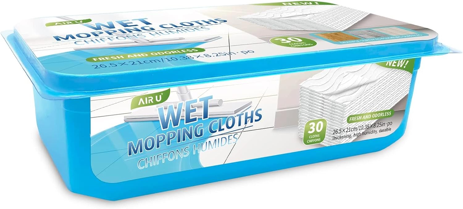 AIR U+ Replacement Wet Pads for Sweeper Wet Mop | Fragrance-Free Disposable Floor Cleaning Wipes | 30 Pieces