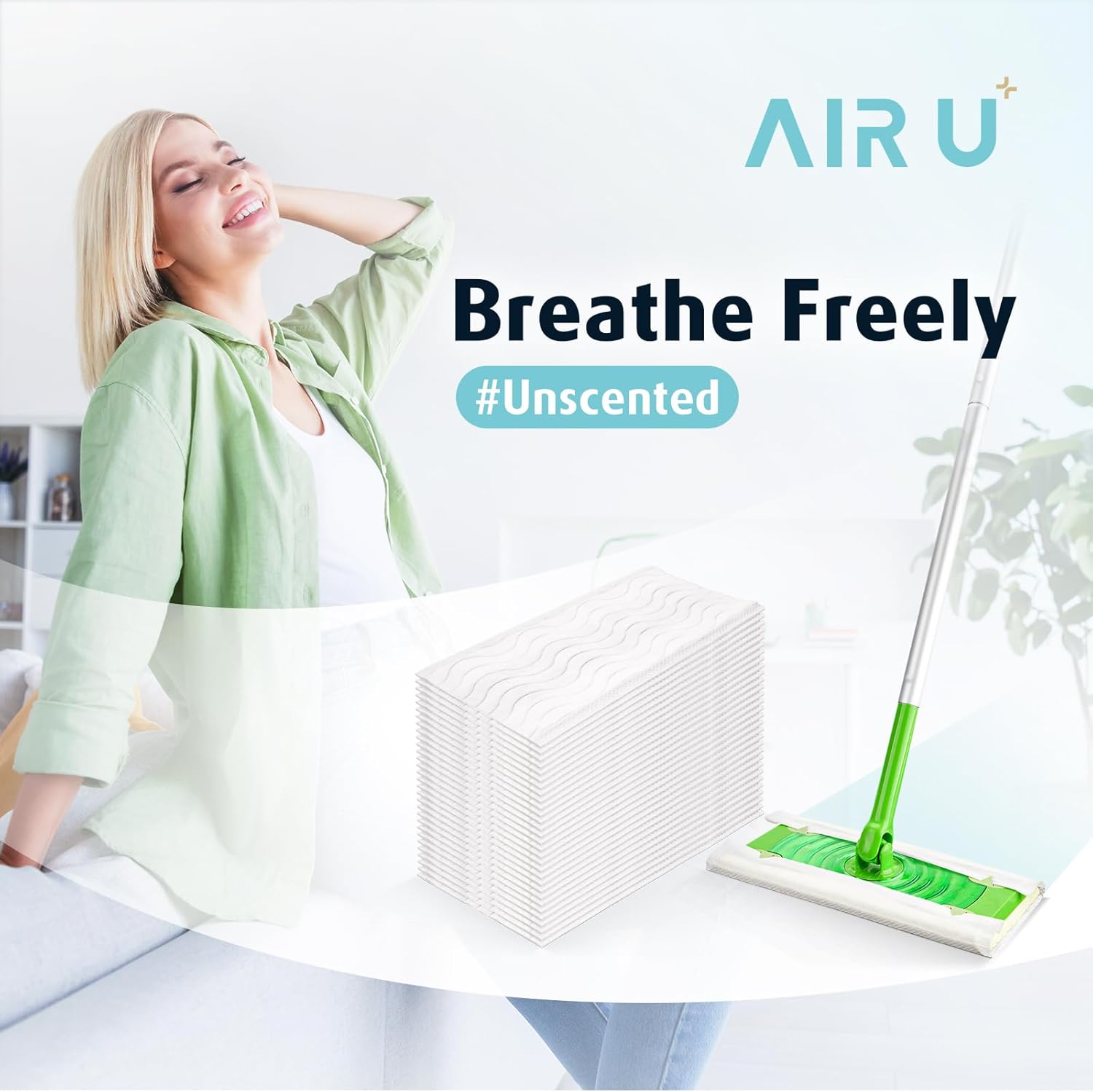 AIR U+ Replacement Wet Pads for Sweeper Wet Mop | Fragrance-Free Disposable Floor Cleaning Wipes | 30 Pieces
