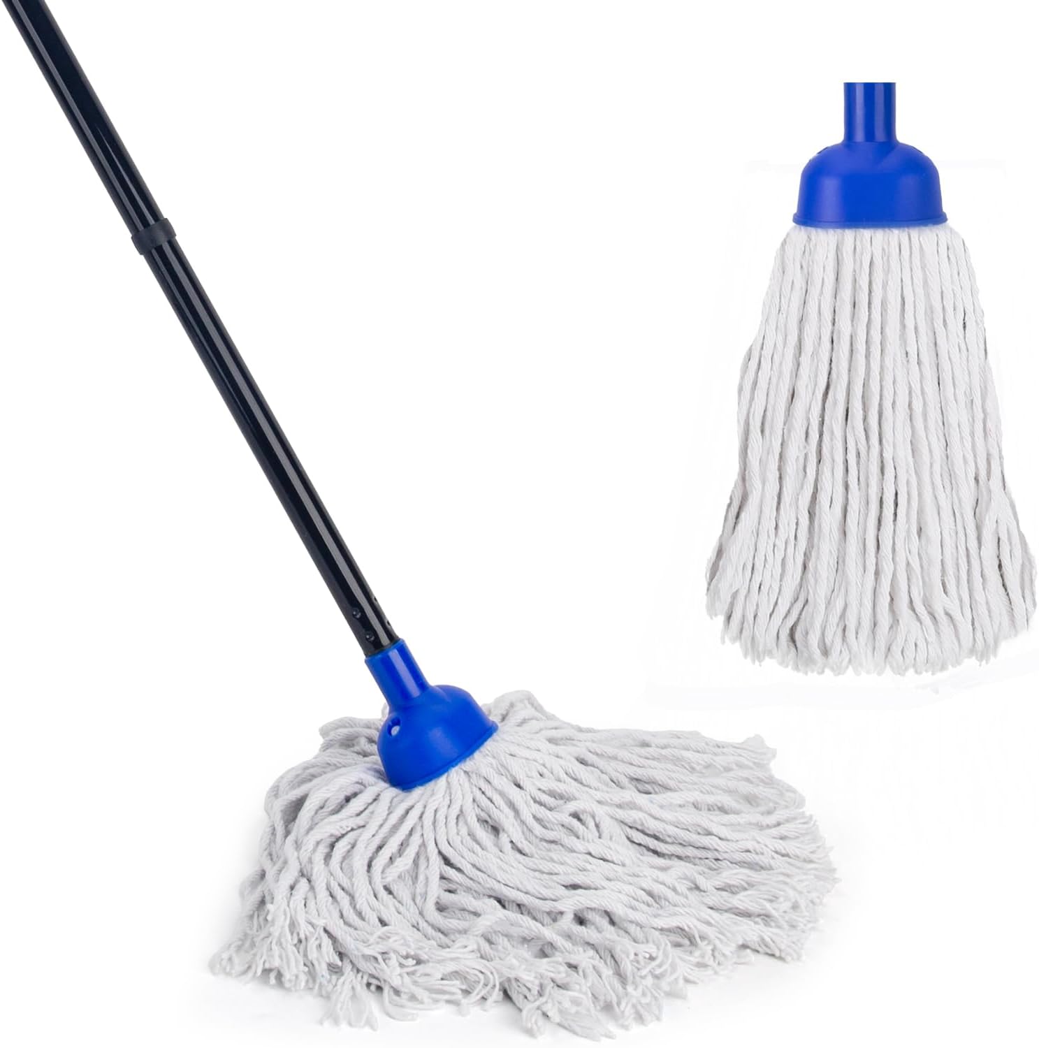 Mop for Floor Cleaning | 2 Piece Cotton Cord Wet Mop Replacement Head Replacement Kit Compatible with Microfiber Cloth Mop and 0.89 Inch Diameter Mop Handle (1 Handle and 2 Mop Heads)