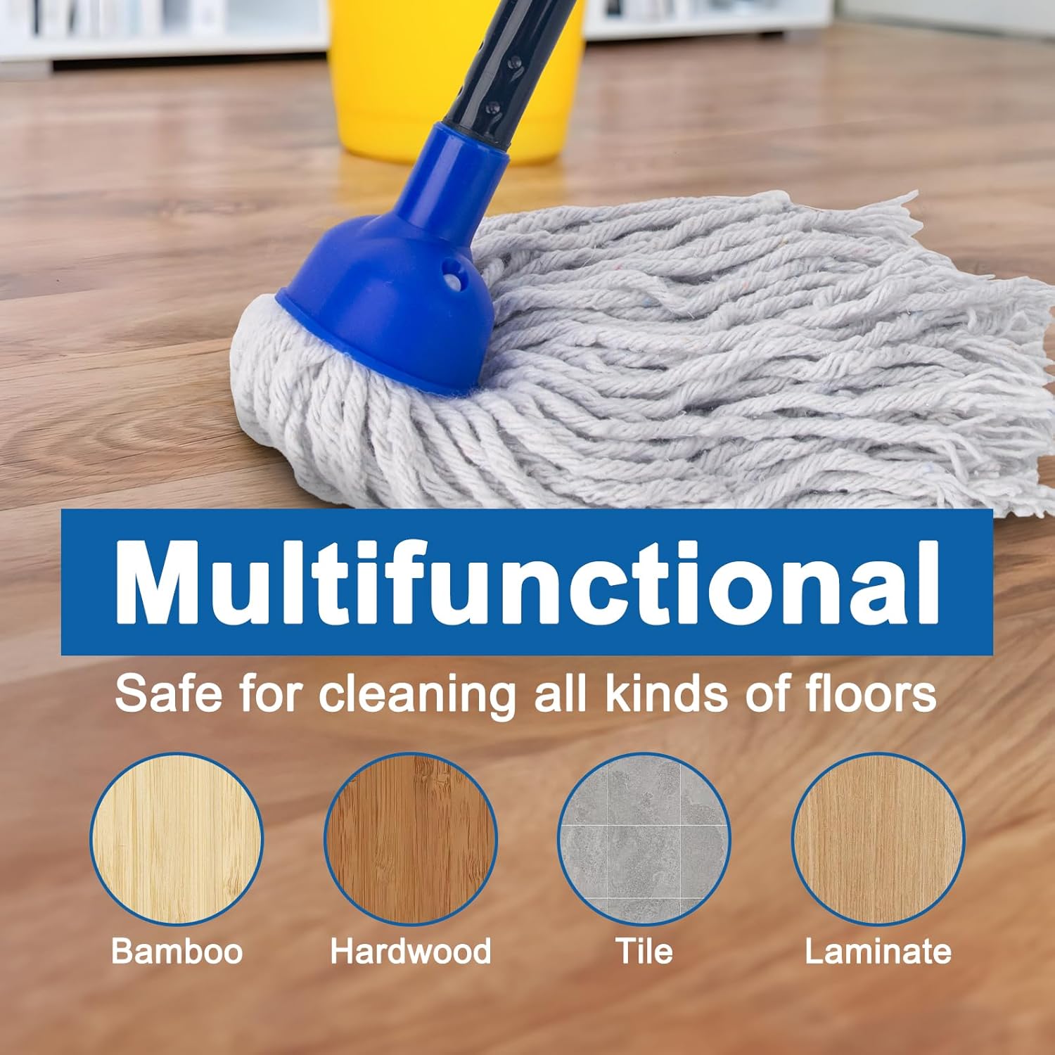 Mop for Floor Cleaning | 2 Piece Cotton Cord Wet Mop Replacement Head Replacement Kit Compatible with Microfiber Cloth Mop and 0.89 Inch Diameter Mop Handle (1 Handle and 2 Mop Heads)