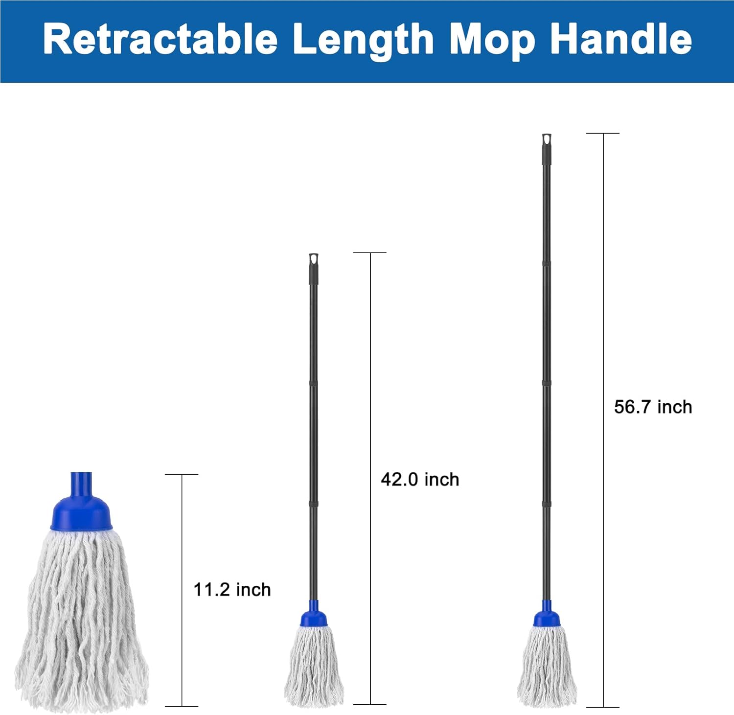 Mop for Floor Cleaning | 2 Piece Cotton Cord Wet Mop Replacement Head Replacement Kit Compatible with Microfiber Cloth Mop and 0.89 Inch Diameter Mop Handle (1 Handle and 2 Mop Heads)