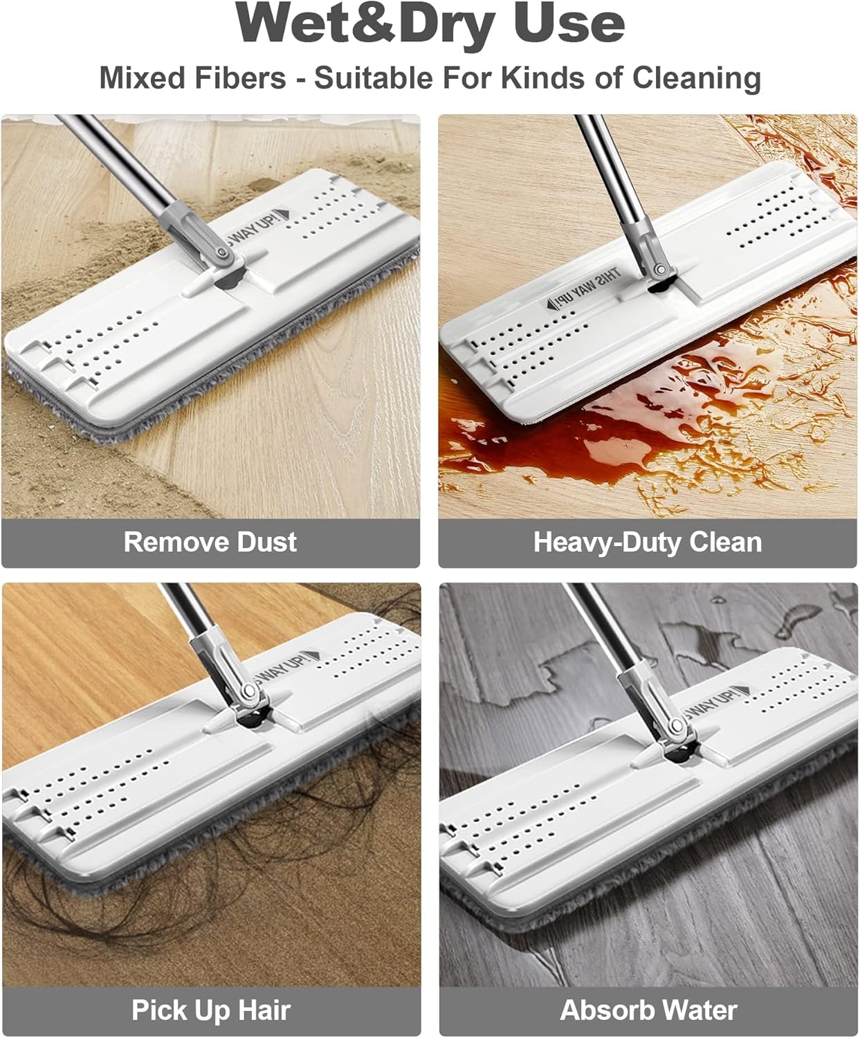 Flat Mop Pad | Microfiber Mop Cleaning Pad | Washable Pad | Replacement Pad for JOYMOOP Flat Mop or Mop Bucket Set | 4-Piece Replacement Set 13 Inch - Gray and Striped