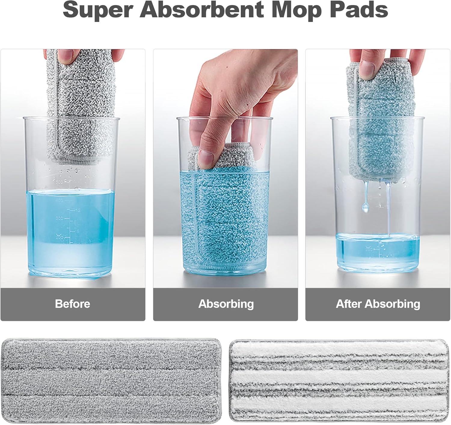 Flat Mop Pad | Microfiber Mop Cleaning Pad | Washable Pad | Replacement Pad for JOYMOOP Flat Mop or Mop Bucket Set | 4-Piece Replacement Set 13 Inch - Gray and Striped