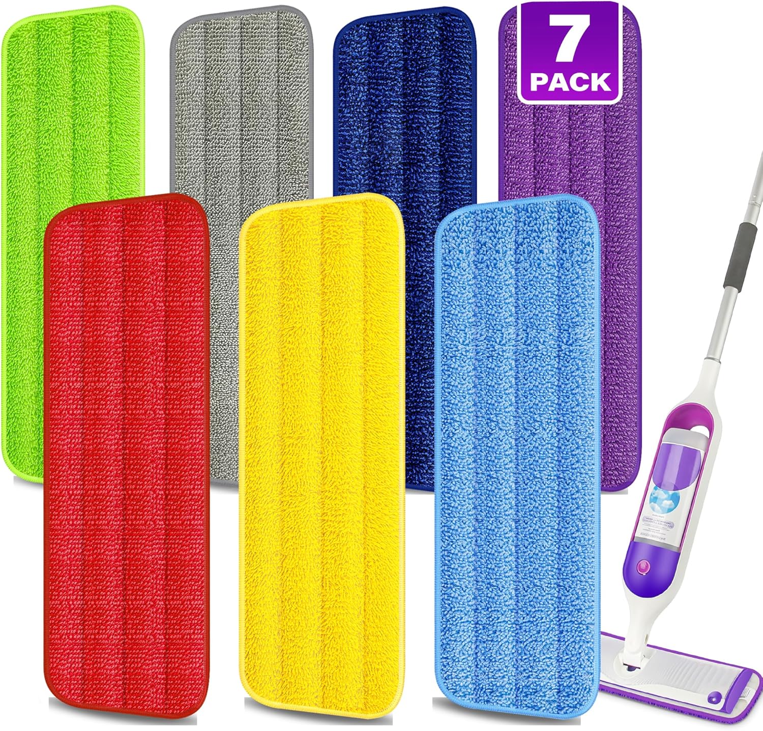 7-Pack Reusable Mop Pad for PowerMop - MEXERRIS Microfiber Pad Replacement Machine Washable Power Mop Pad Hardwood Floor Mop Pad for PoweMop and 13-15 Inch Spray Wet Mop