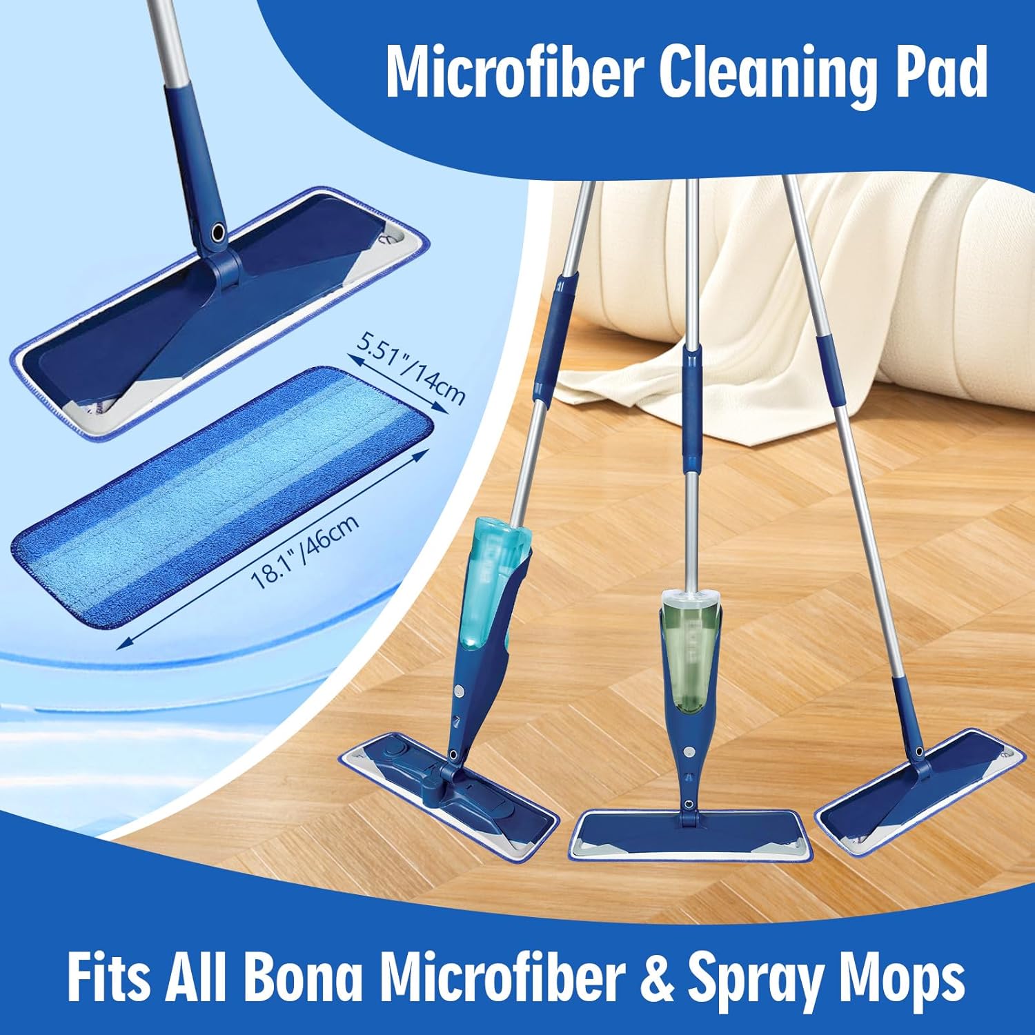 8-Pack Microfiber Cleaning Pads | Compatible with all Bona Mops | For Hardwood and Hard Surface Floors | Washable | Reusable