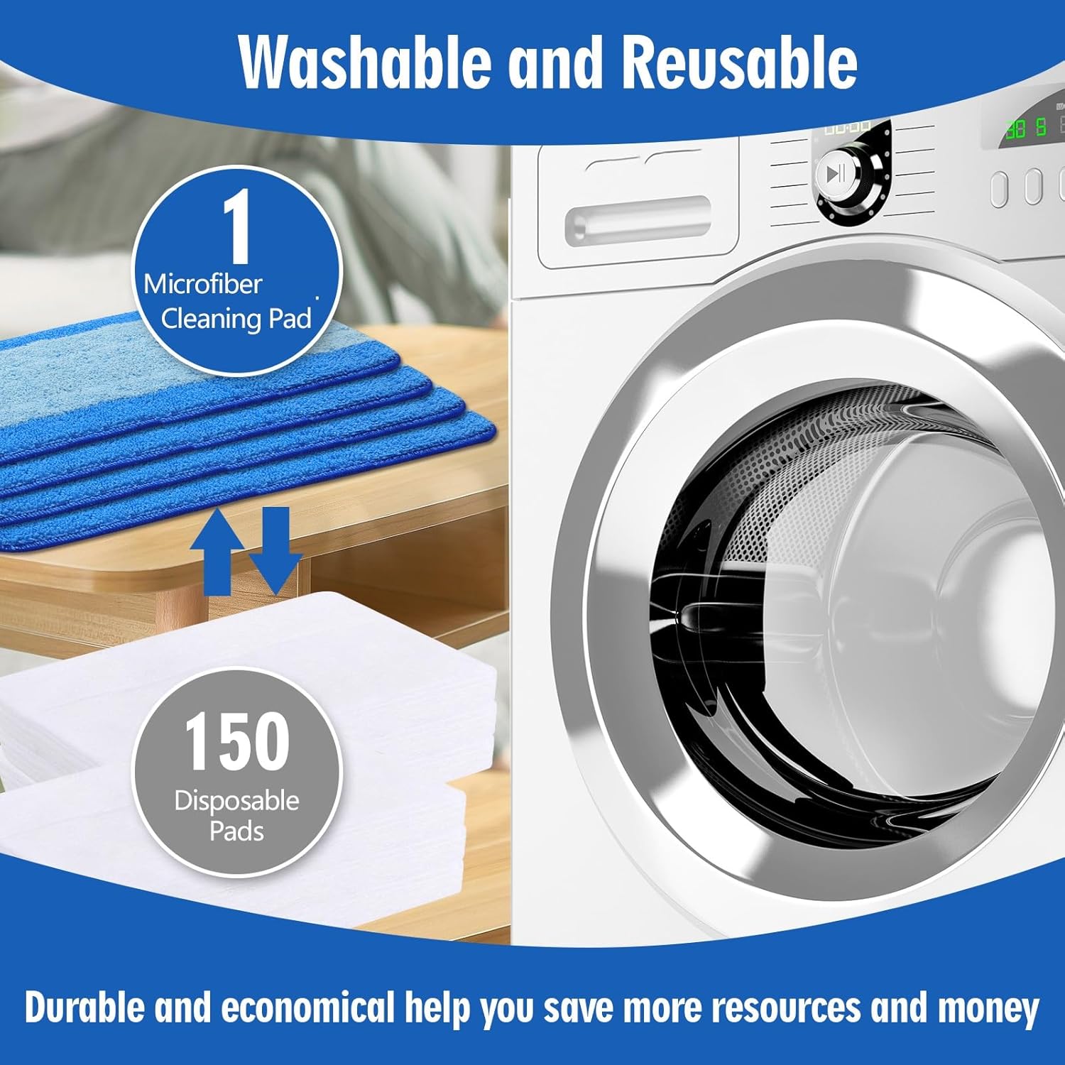8-Pack Microfiber Cleaning Pads | Compatible with all Bona Mops | For Hardwood and Hard Surface Floors | Washable | Reusable