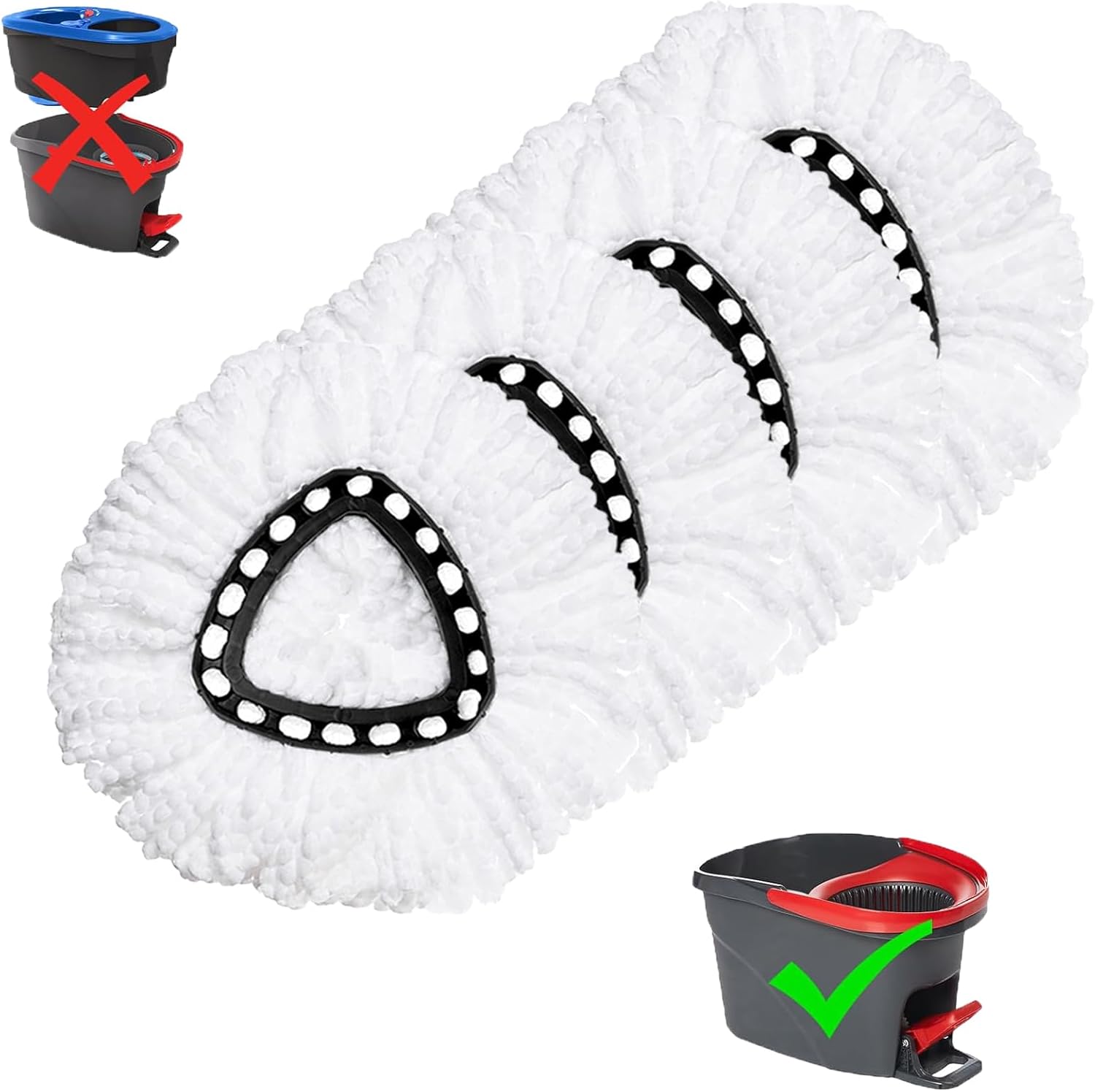 4-Pack Replacement Mop Heads for O-Ceda EasyWrin Spin Mop | Microfiber Spin Mop Replacement | Easy to Clean Mop Head Replacement