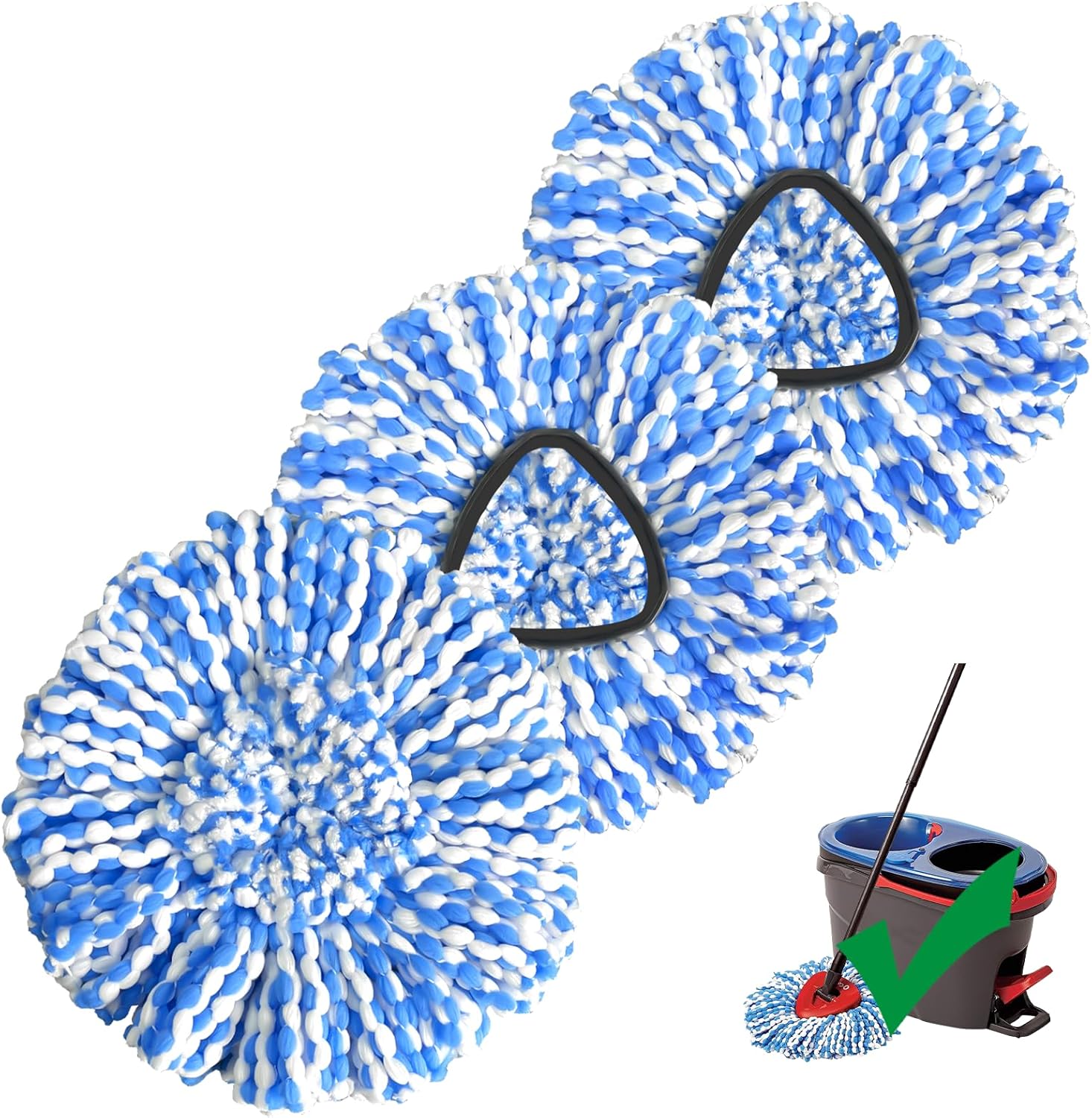 Replacement Mop Heads | 3-Piece Spin Mop Replacement Heads Compatible with RinseClean 2 Canister System | Microfiber Machine Washable
