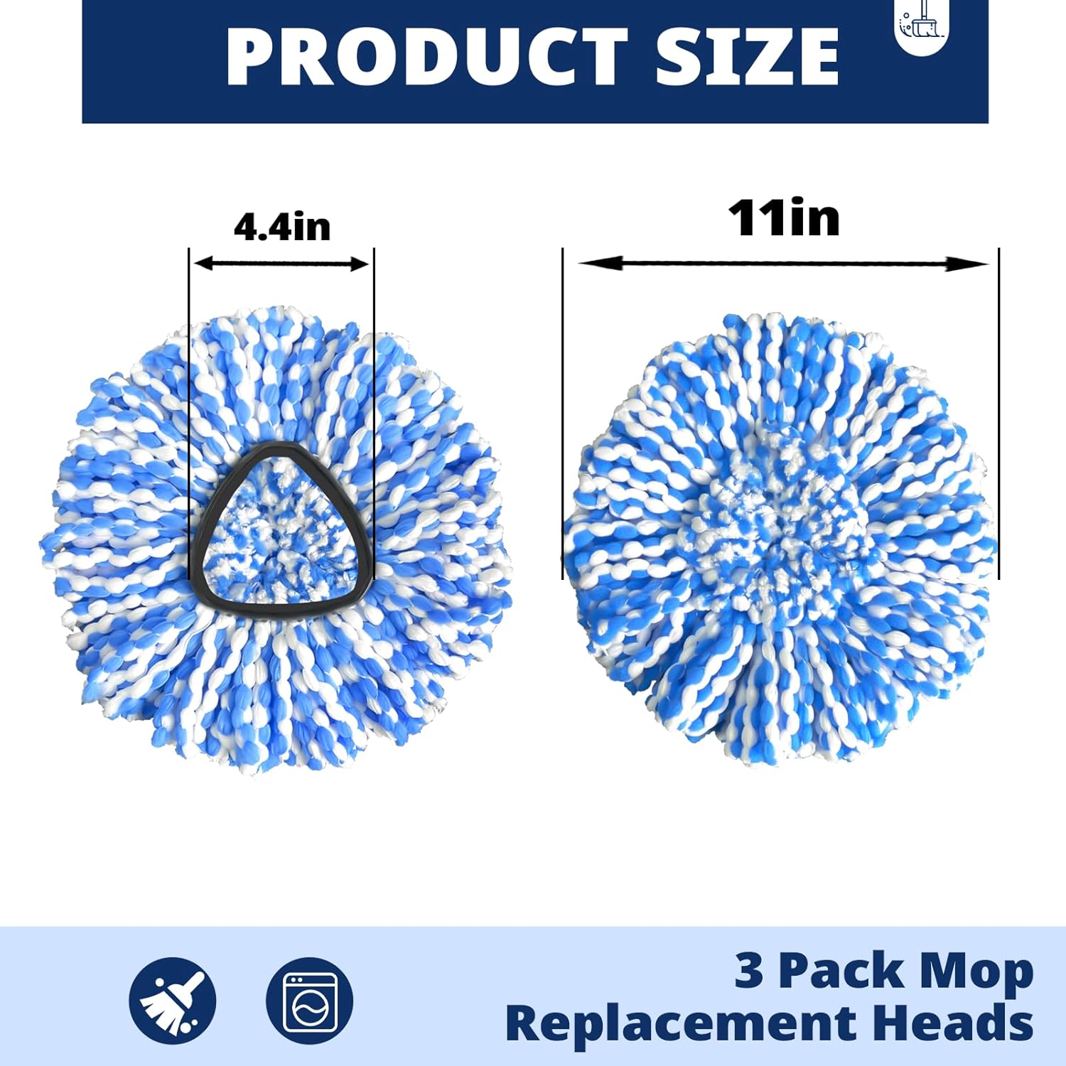 Replacement Mop Heads | 3-Piece Spin Mop Replacement Heads Compatible with RinseClean 2 Canister System | Microfiber Machine Washable