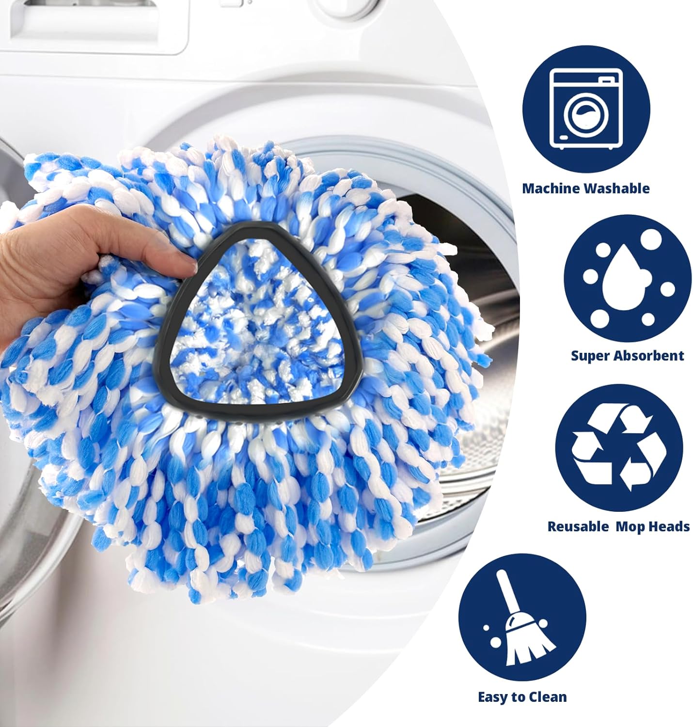 Replacement Mop Heads | 3-Piece Spin Mop Replacement Heads Compatible with RinseClean 2 Canister System | Microfiber Machine Washable