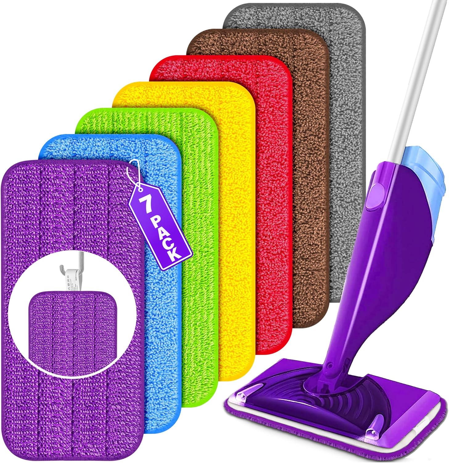 Reusable Mop Pads | Wet Pad Replacement for Mops | Microfiber Mop Refill PadsMachine WashableUp to 100+ Wet/Dry Cleaning | For All Floor Types | 7-Pack