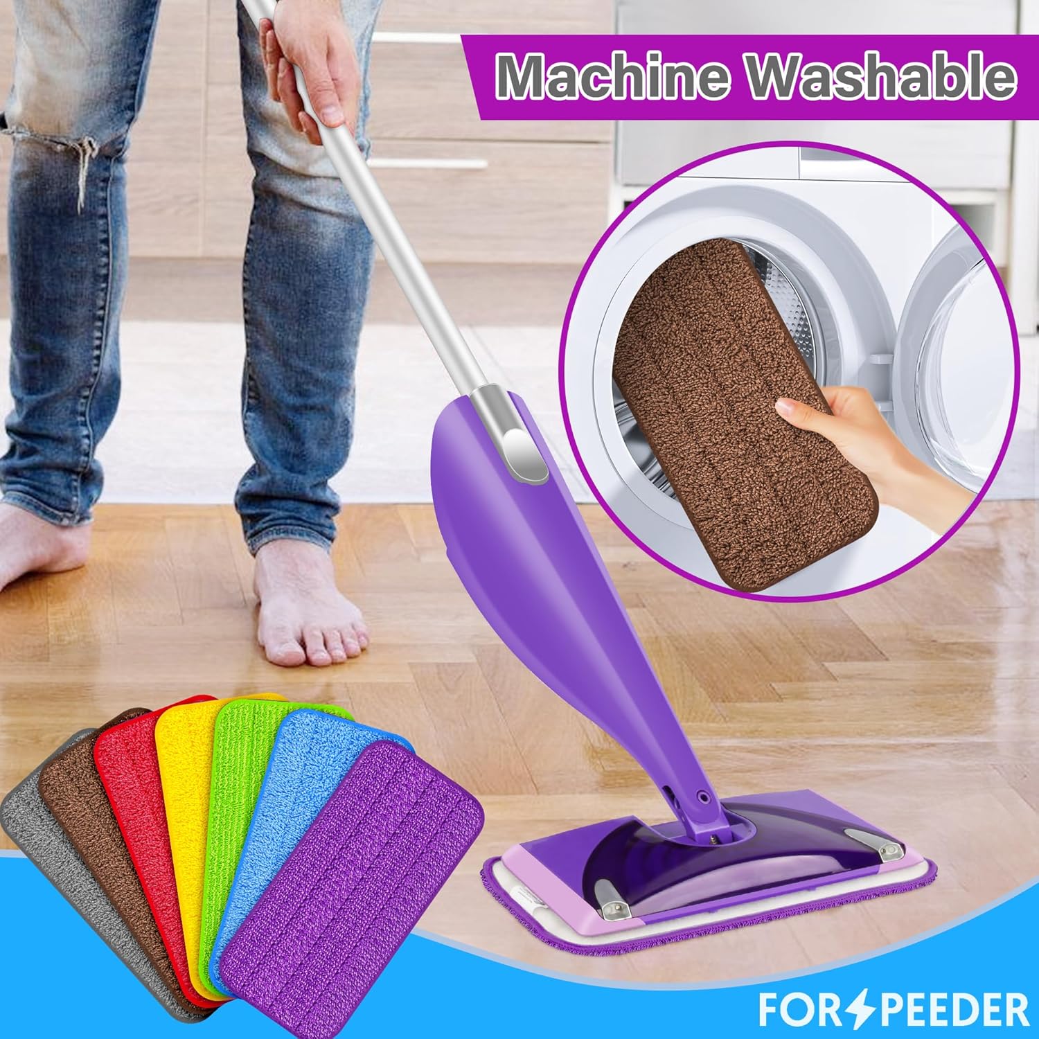 Reusable Mop Pads | Wet Pad Replacement for Mops | Microfiber Mop Refill PadsMachine WashableUp to 100+ Wet/Dry Cleaning | For All Floor Types | 7-Pack