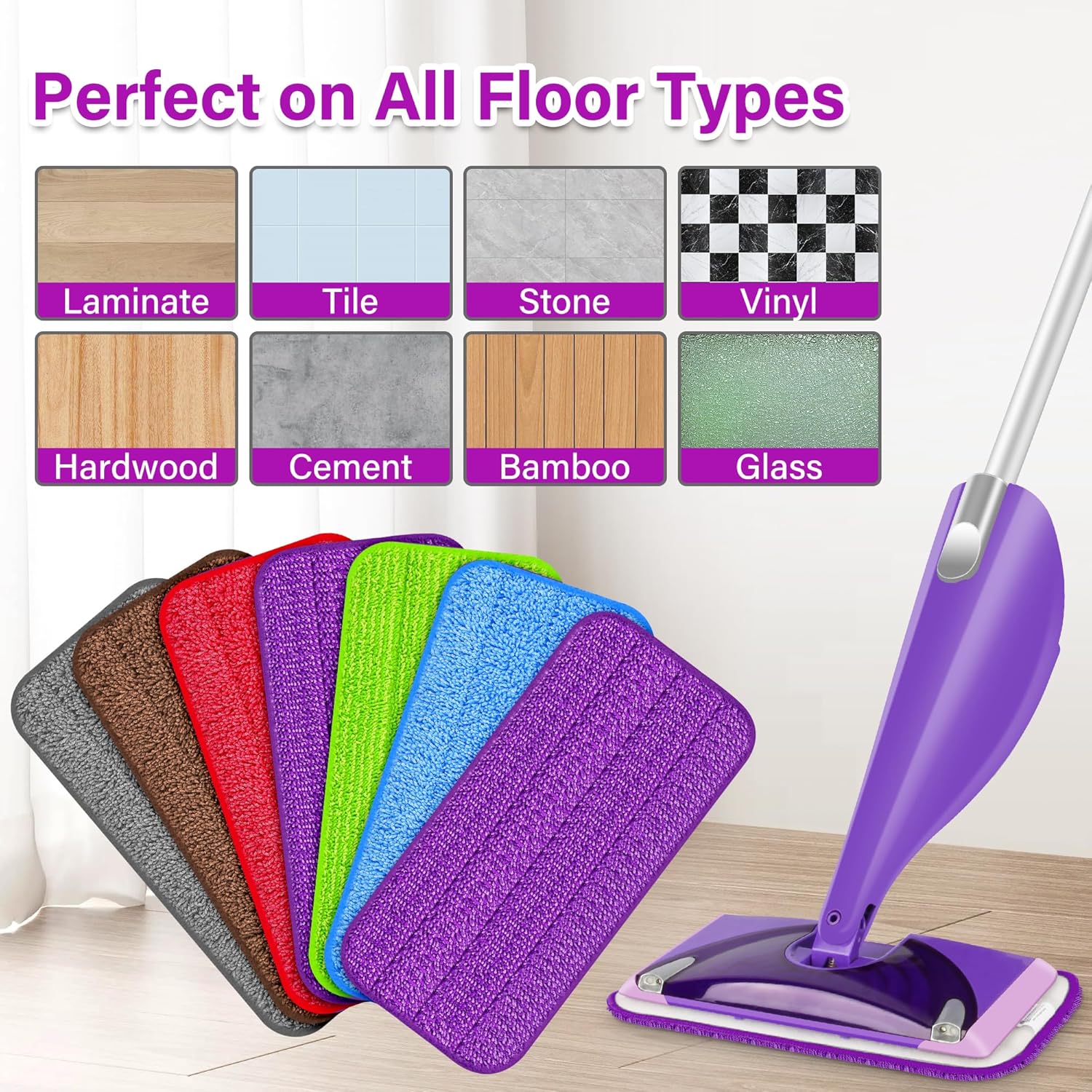 Reusable Mop Pads | Wet Pad Replacement for Mops | Microfiber Mop Refill PadsMachine WashableUp to 100+ Wet/Dry Cleaning | For All Floor Types | 7-Pack