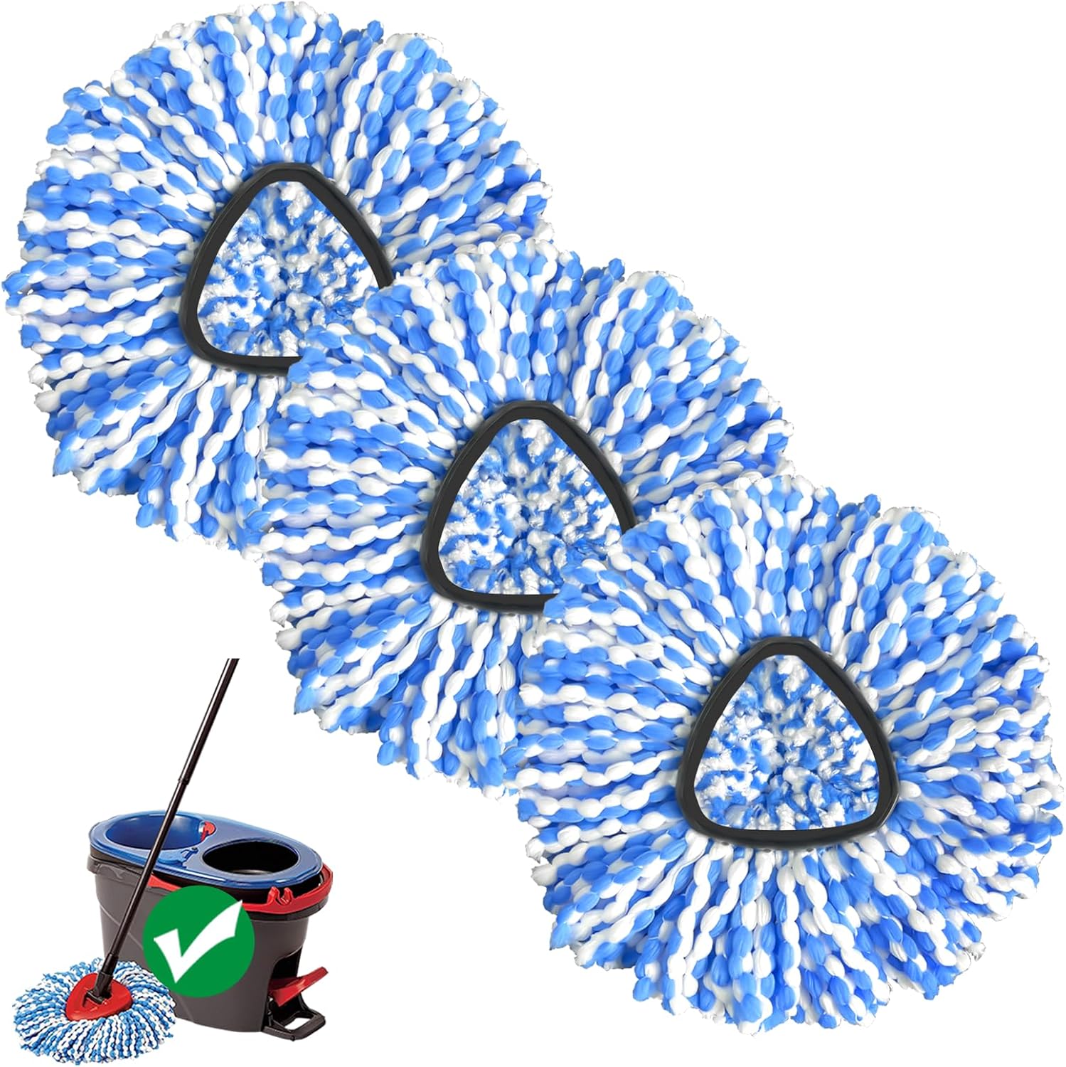 2-Tank System Spin Mop Replacement Heads | 3-Pack Replacement Mop Heads Compatible with RinseClean System | Microfiber | Machine Washable | Easy Replacement | Deep Cleaning