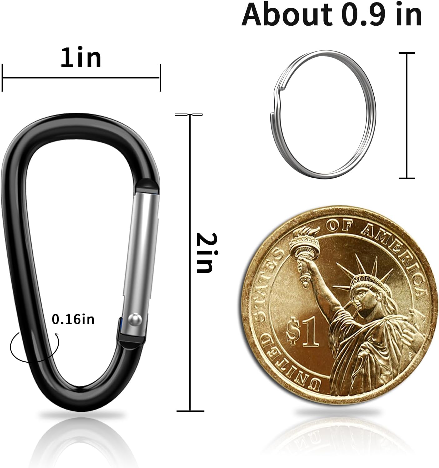 30 Aluminum Mountain Buckle Clips, 5.08cm D-Shape Hook