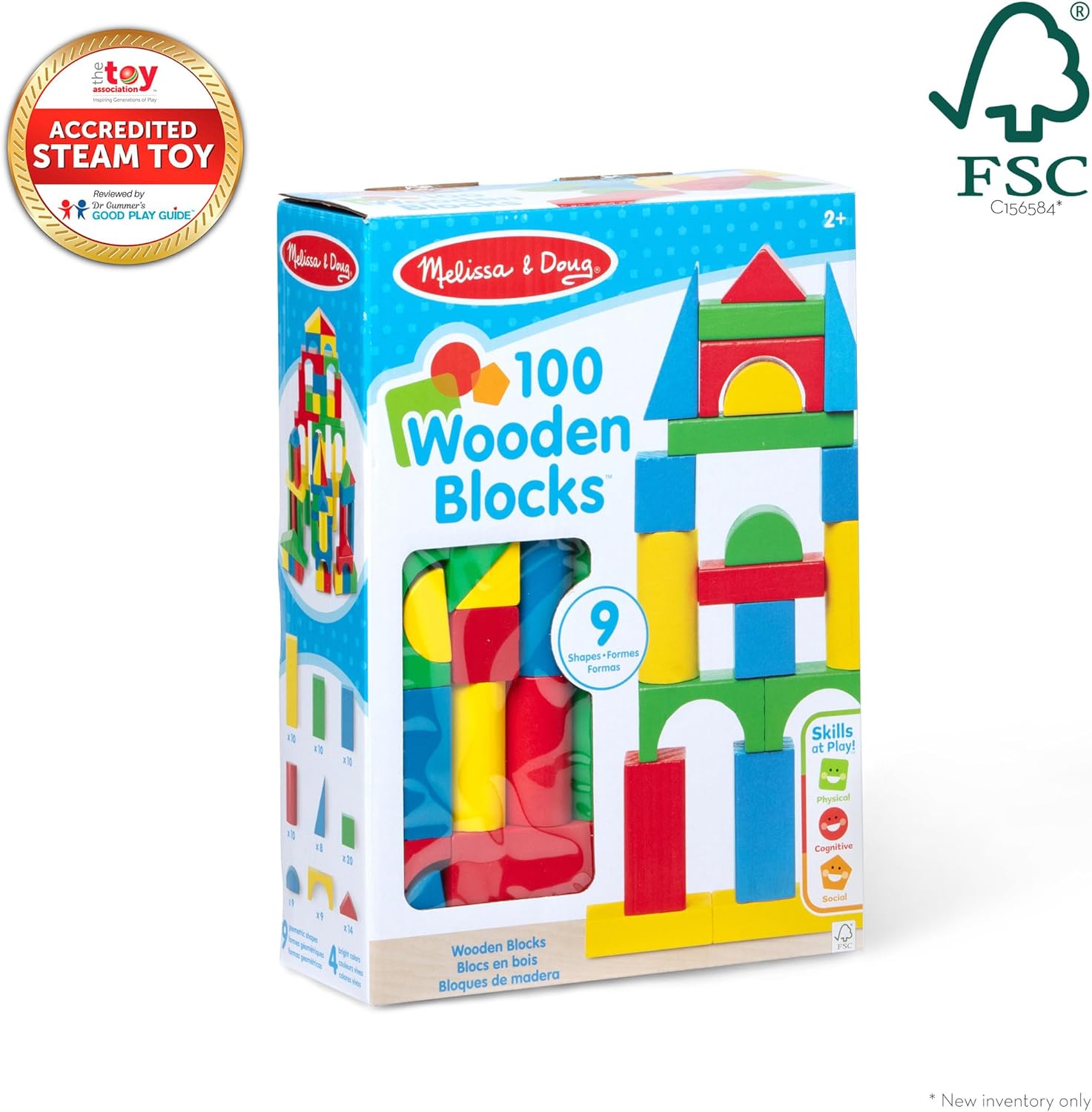 Wooden Block Set - 1 Blocks, 4 Colors and 9 Shapes