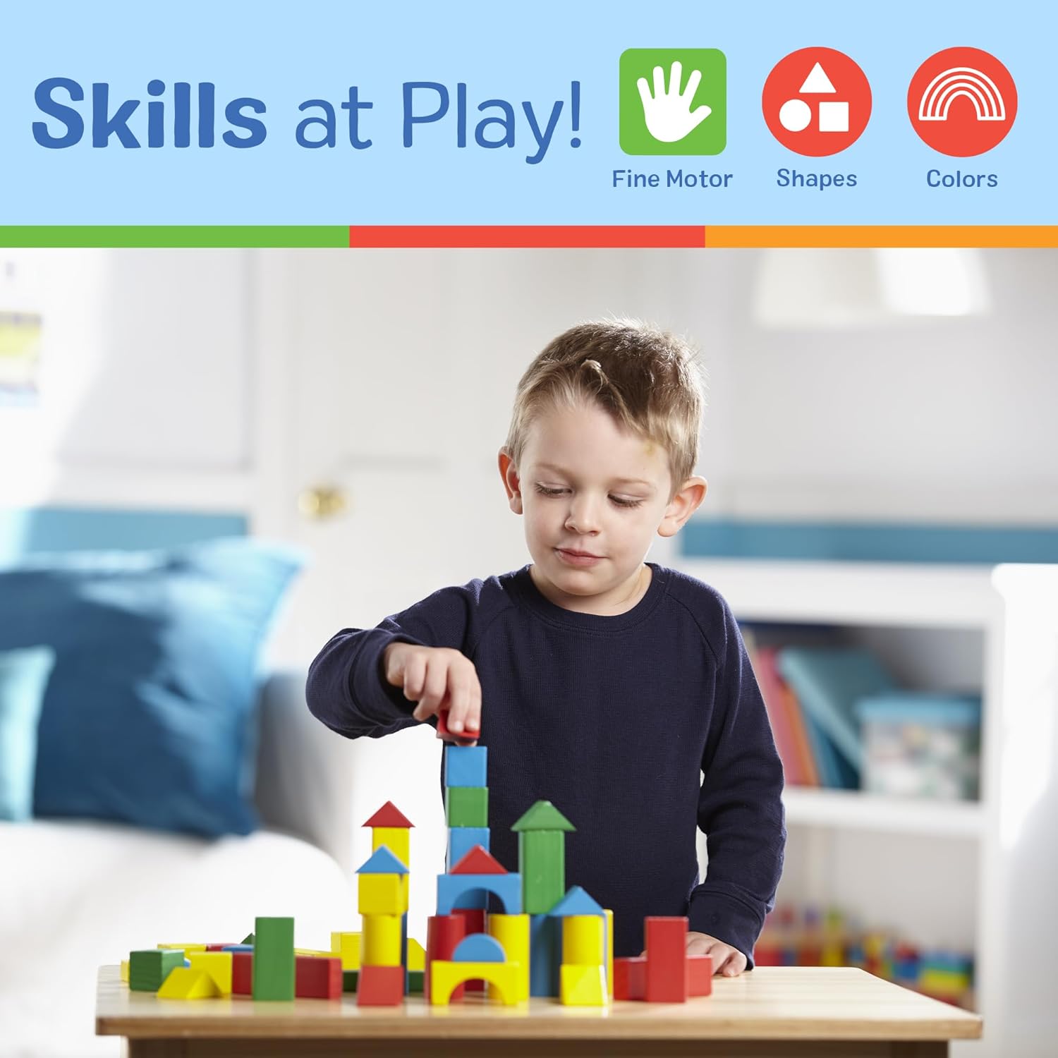 Wooden Block Set - 1 Blocks, 4 Colors and 9 Shapes