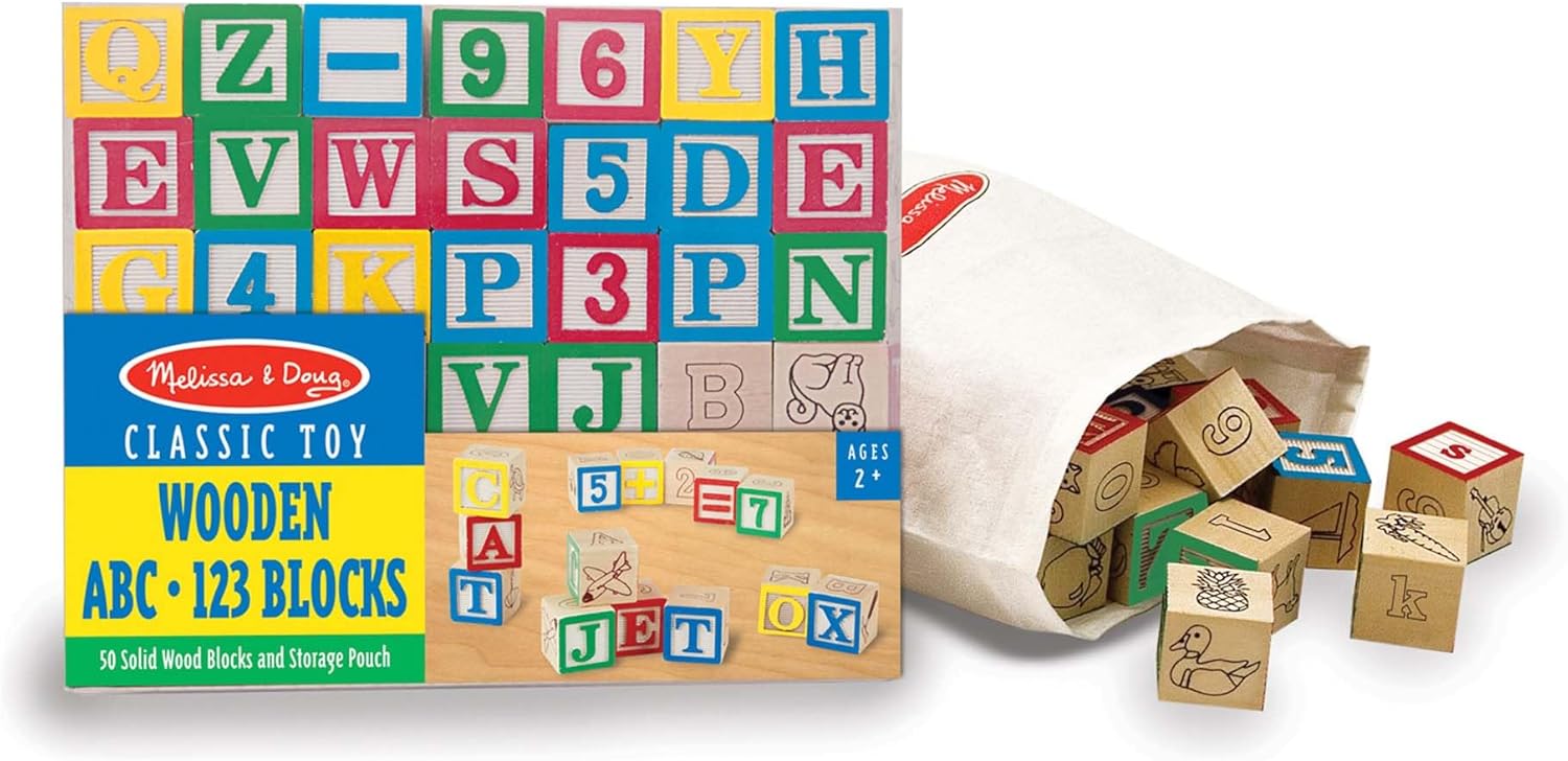 Deluxe Wooden ABC/123 Block Set with Organizer
