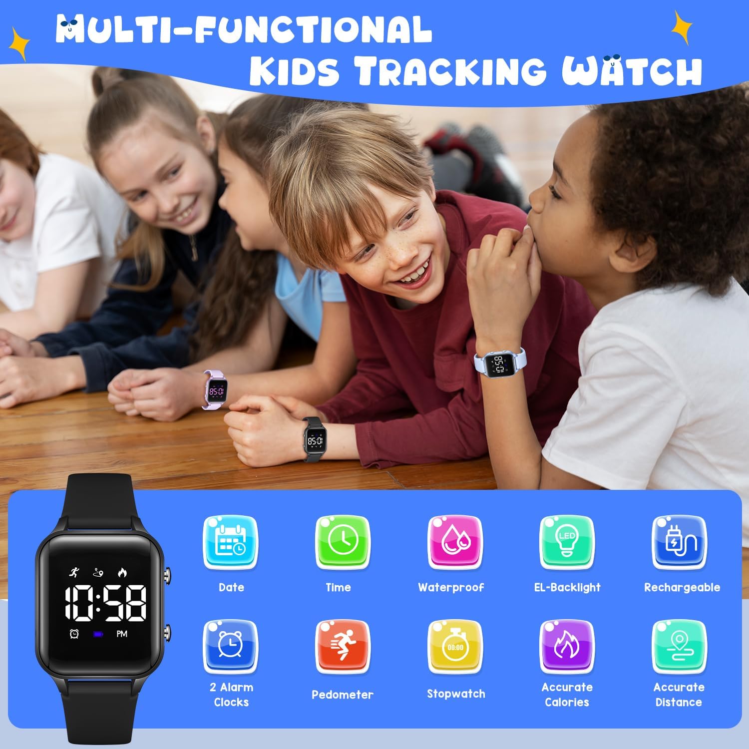 Kids Digital Watch Fitness Tracker Stopwatch