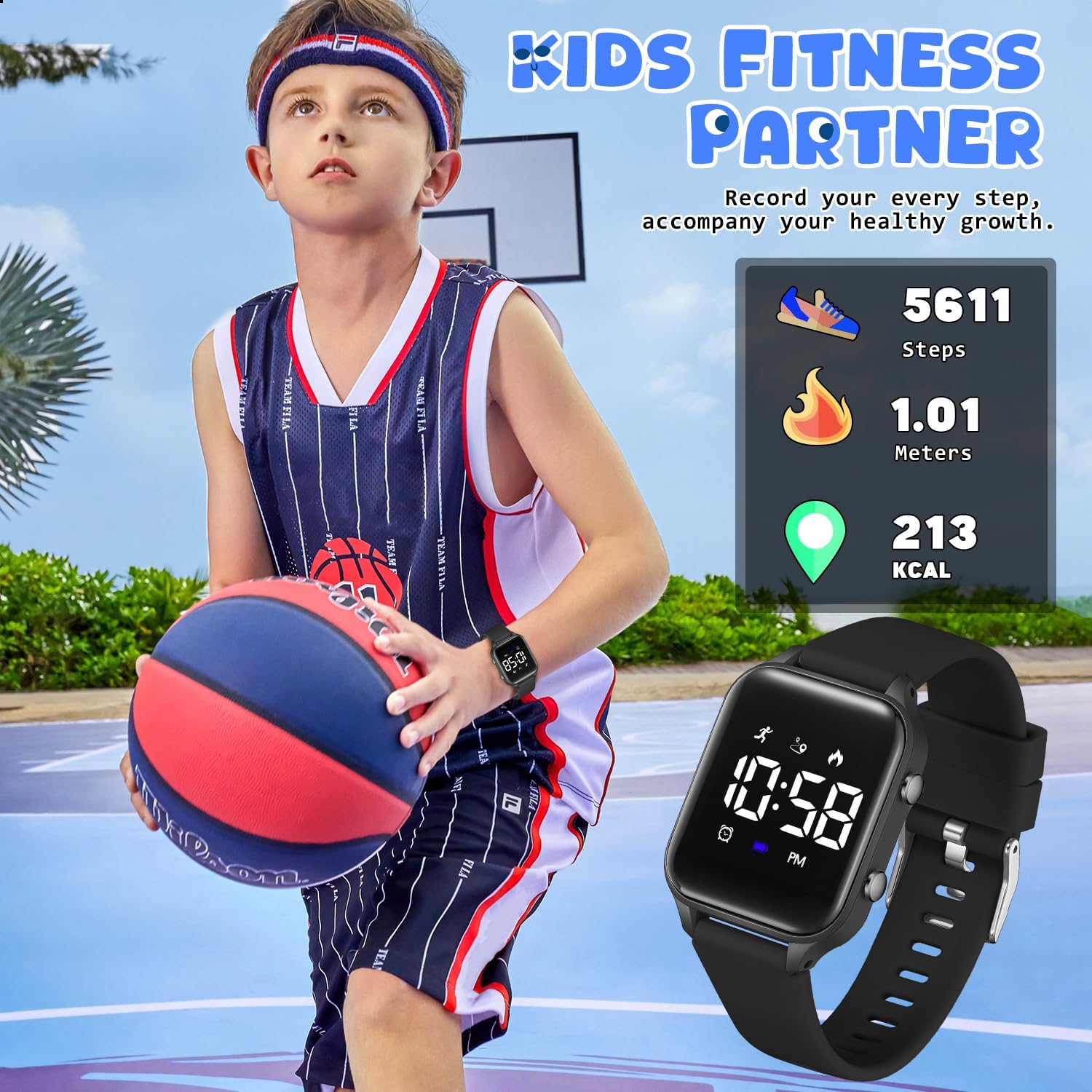 Kids Digital Watch Fitness Tracker Stopwatch