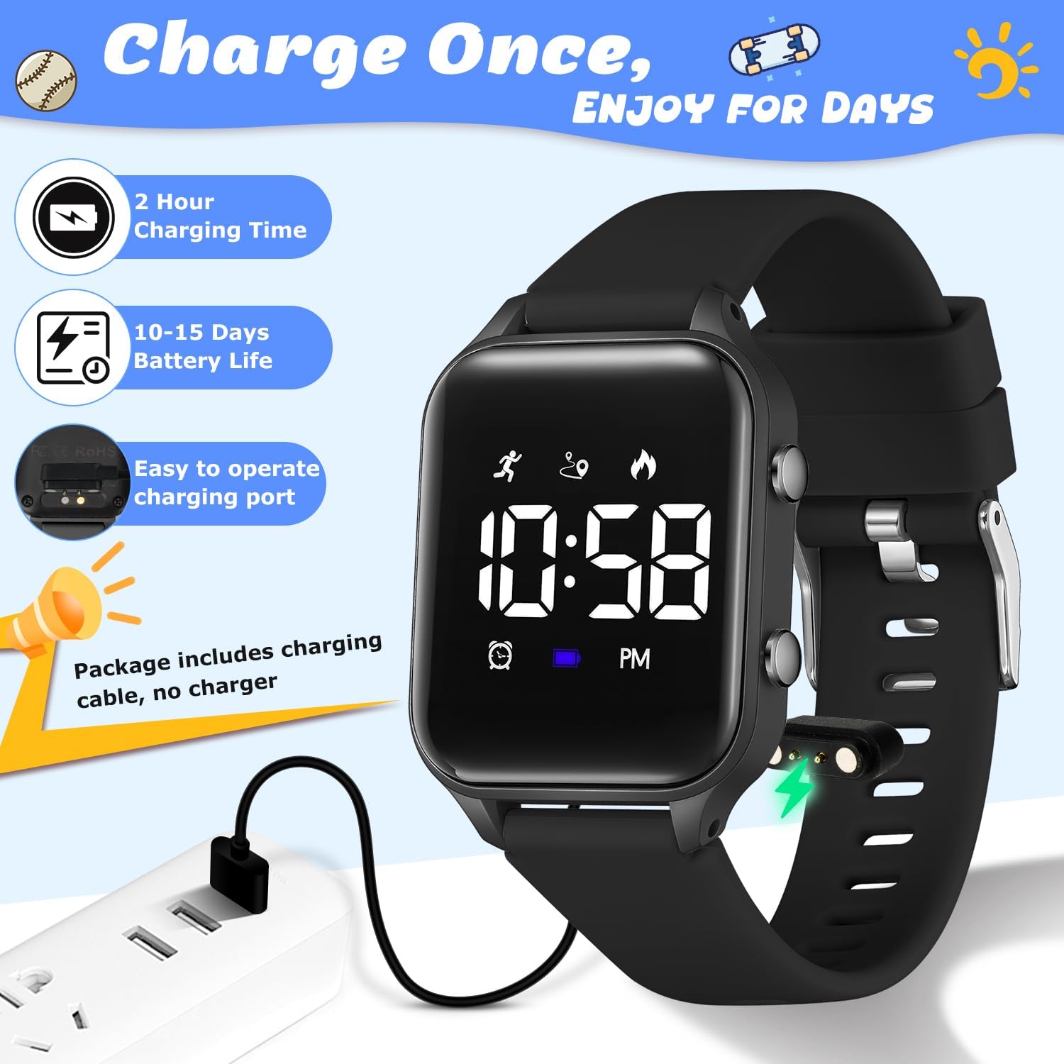 Kids Digital Watch Fitness Tracker Stopwatch