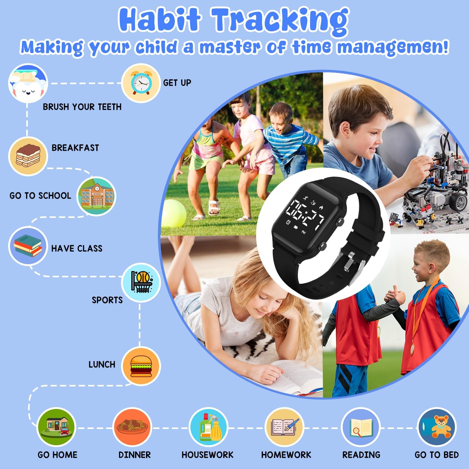 Kids Digital Watch Fitness Tracker Stopwatch