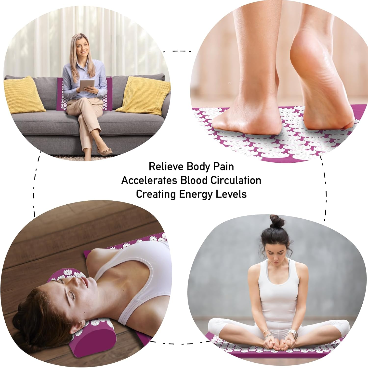 Acupuncture Point Massage Cushion Set,Acupuncture Point Massage Pillow,Relieve Back and Neck Pain,Muscle Relaxation and Stress Reduction,Sciatica Relief,Suitable for Men and Women,Carrying Handbag,Purple