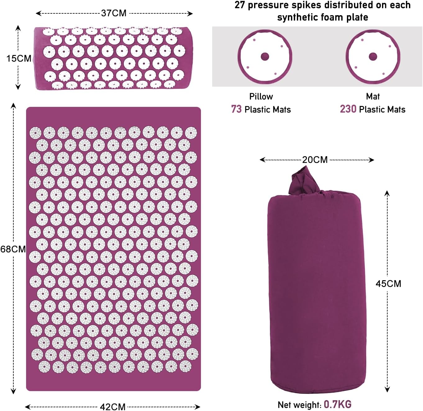 Acupuncture Point Massage Cushion Set,Acupuncture Point Massage Pillow,Relieve Back and Neck Pain,Muscle Relaxation and Stress Reduction,Sciatica Relief,Suitable for Men and Women,Carrying Handbag,Purple