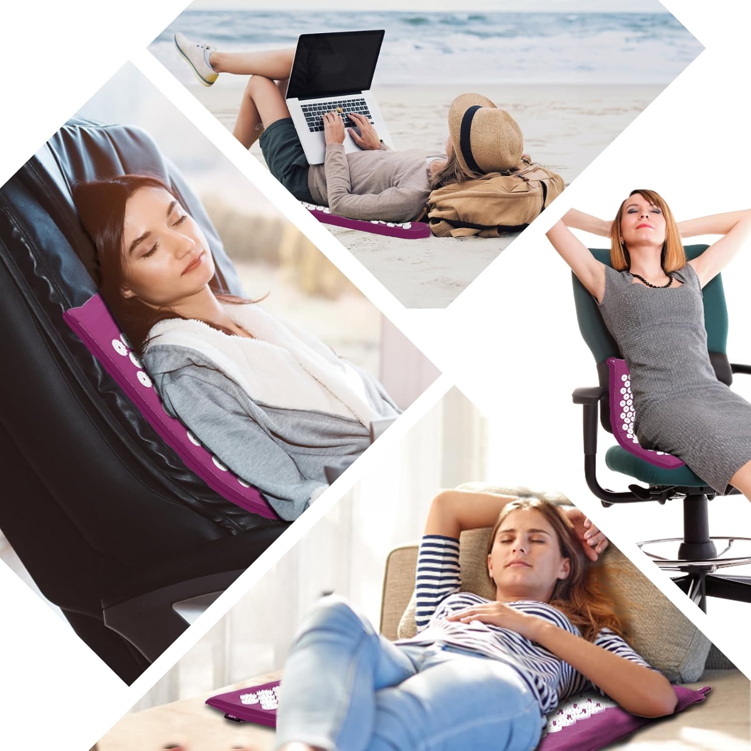 Acupuncture Point Massage Cushion Set,Acupuncture Point Massage Pillow,Relieve Back and Neck Pain,Muscle Relaxation and Stress Reduction,Sciatica Relief,Suitable for Men and Women,Carrying Handbag,Purple