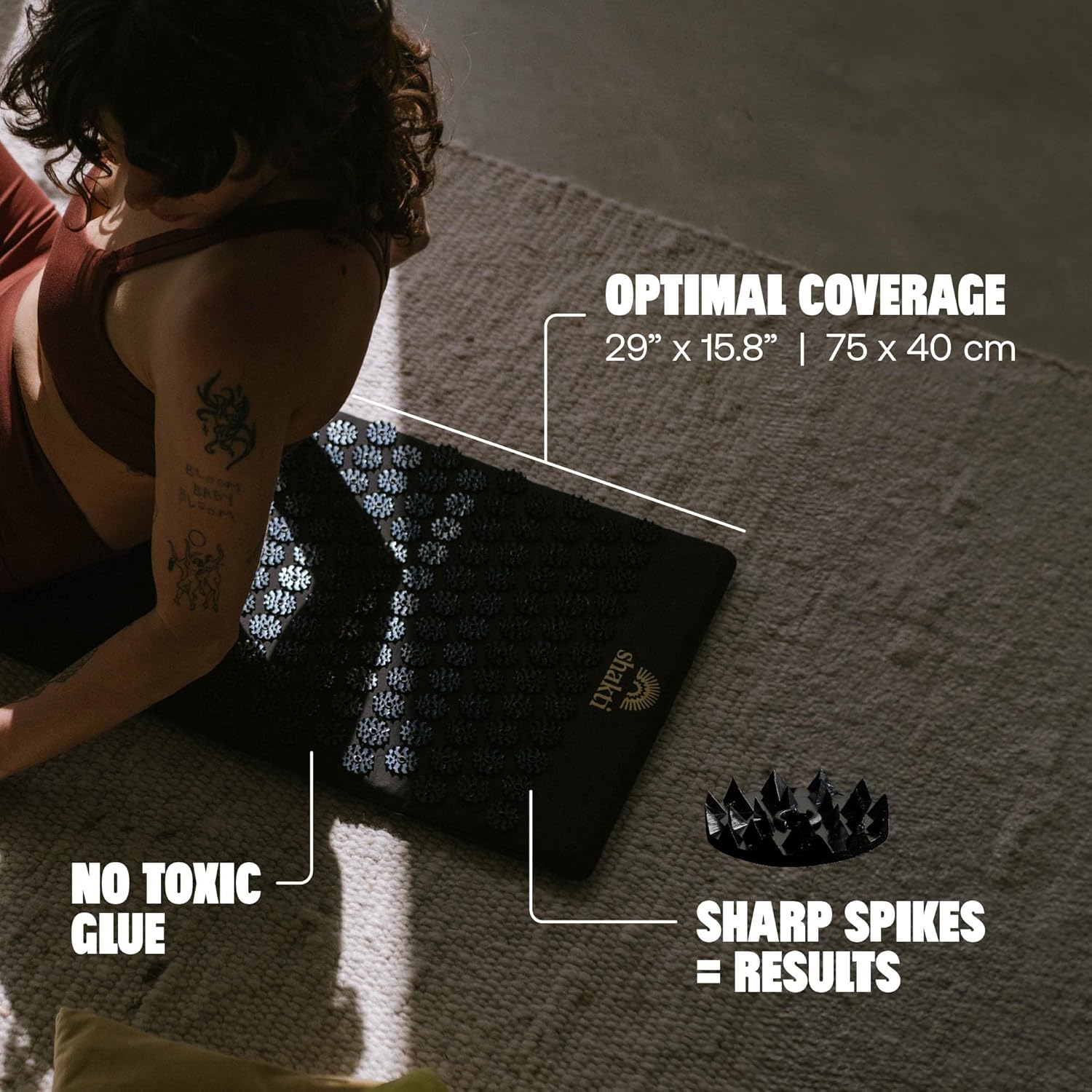 Premium Acupressure Mat | Raw Strength | Shakti Black | Massages Muscles | Aids Sleep and Unlocks Internal Tension | Similar to Acupuncture | No Needles Required | FSA/HSA Qualifications