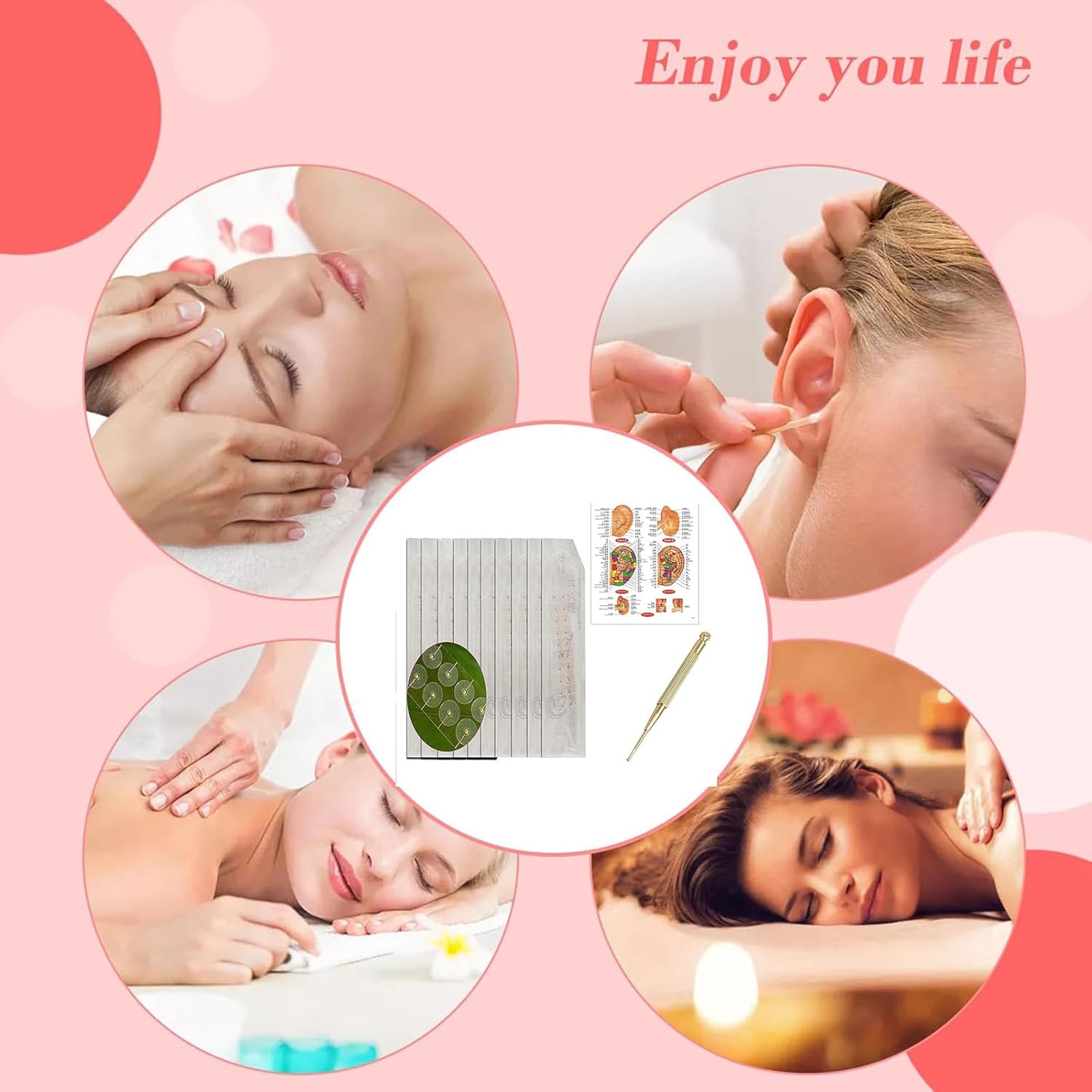 Ear Acupuncture Set - 200 pcs - Acupressure with Ears with Free Chart and Brass Acupressure Probes - Balance & Wellness (Gold - 200 pcs)