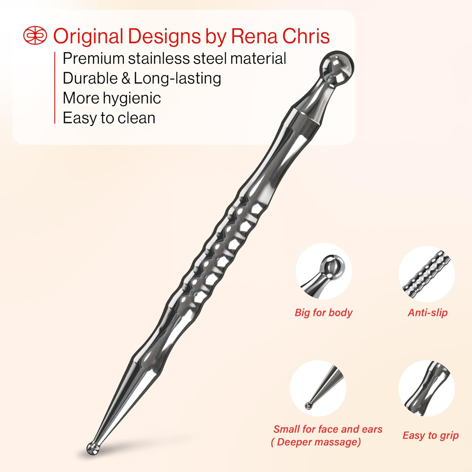 Rena Chris Stainless Steel Gua Sha and Acupuncture Pen | Manual Reflexology Tool for Muscle Tension and Pain Relief | Acupuncture Pen and Gua Sha Set with Reflexology Chart | Easy to Use