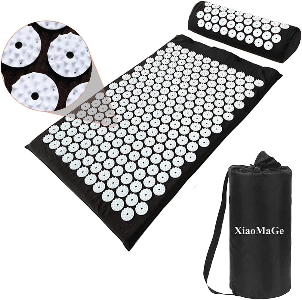 Acupressure Cushion and Pillow Set with Pouch - Large 28.7 X 41.9 cm Acupressure Cushion for Neck and Back Pain | Muscle Relaxation for Stress Relief | Sciatica Pain Relief Pillow (Black)