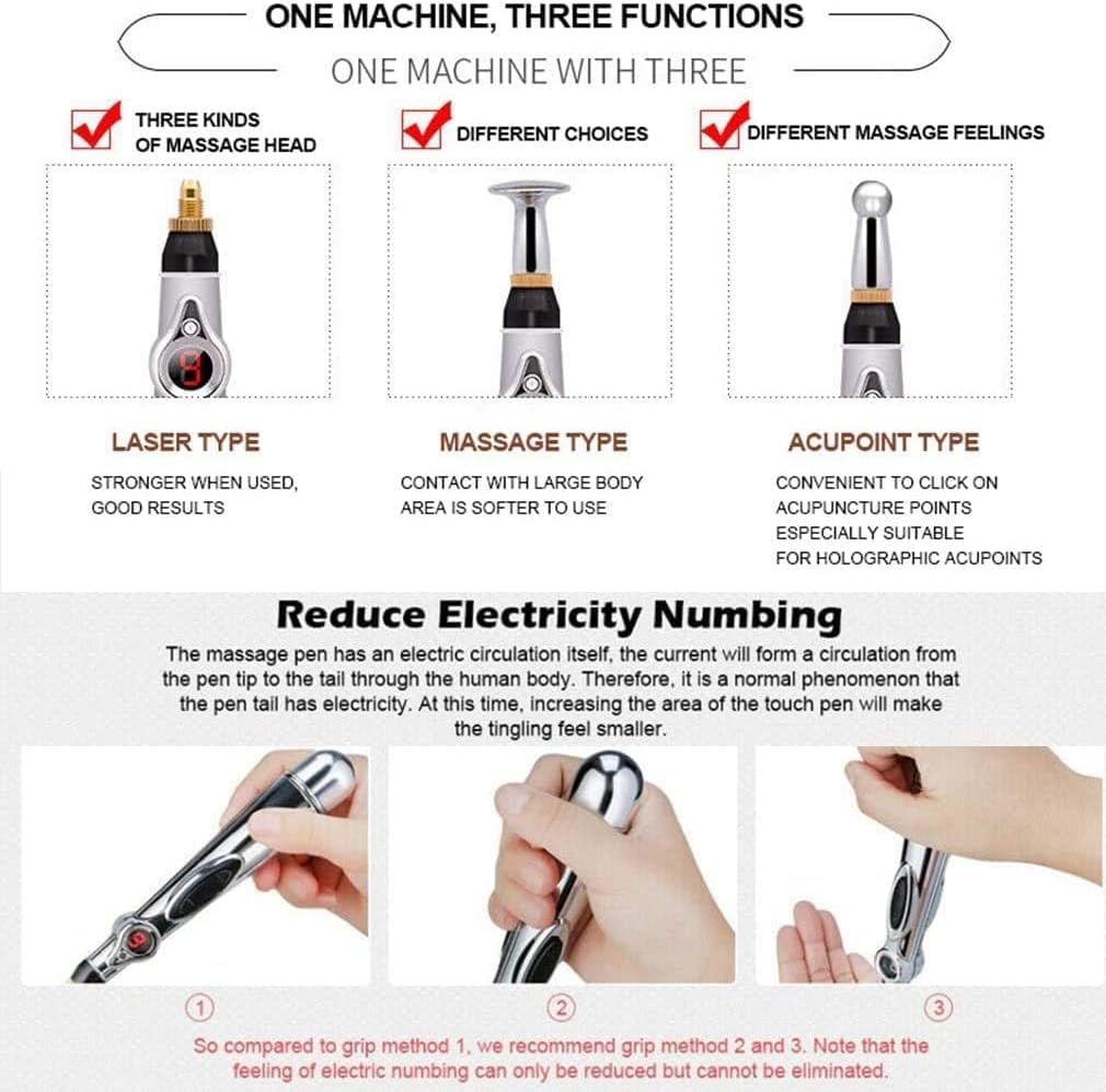Acupuncture Pen 3 in 1 Electronic Acupuncture Pen for Pain Relief | Powerful Meridian Energy Pulse Massage Pen | Includes Massage Gel