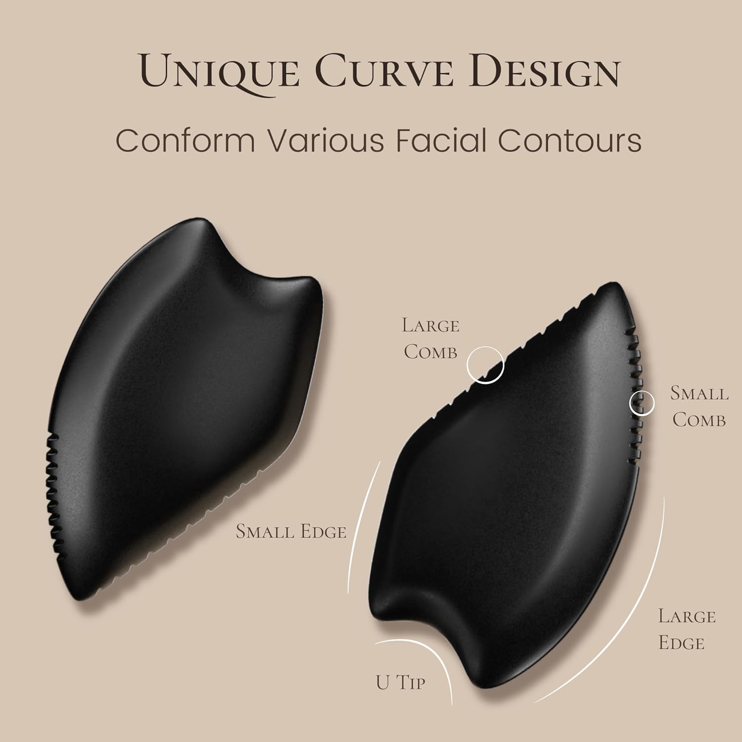 Gua Sha Facial Tool: Black Jade Stone Facial Scraping Tool | Natural Double Stone Body Massage Tool for Neck/Shoulder/Back/Legs