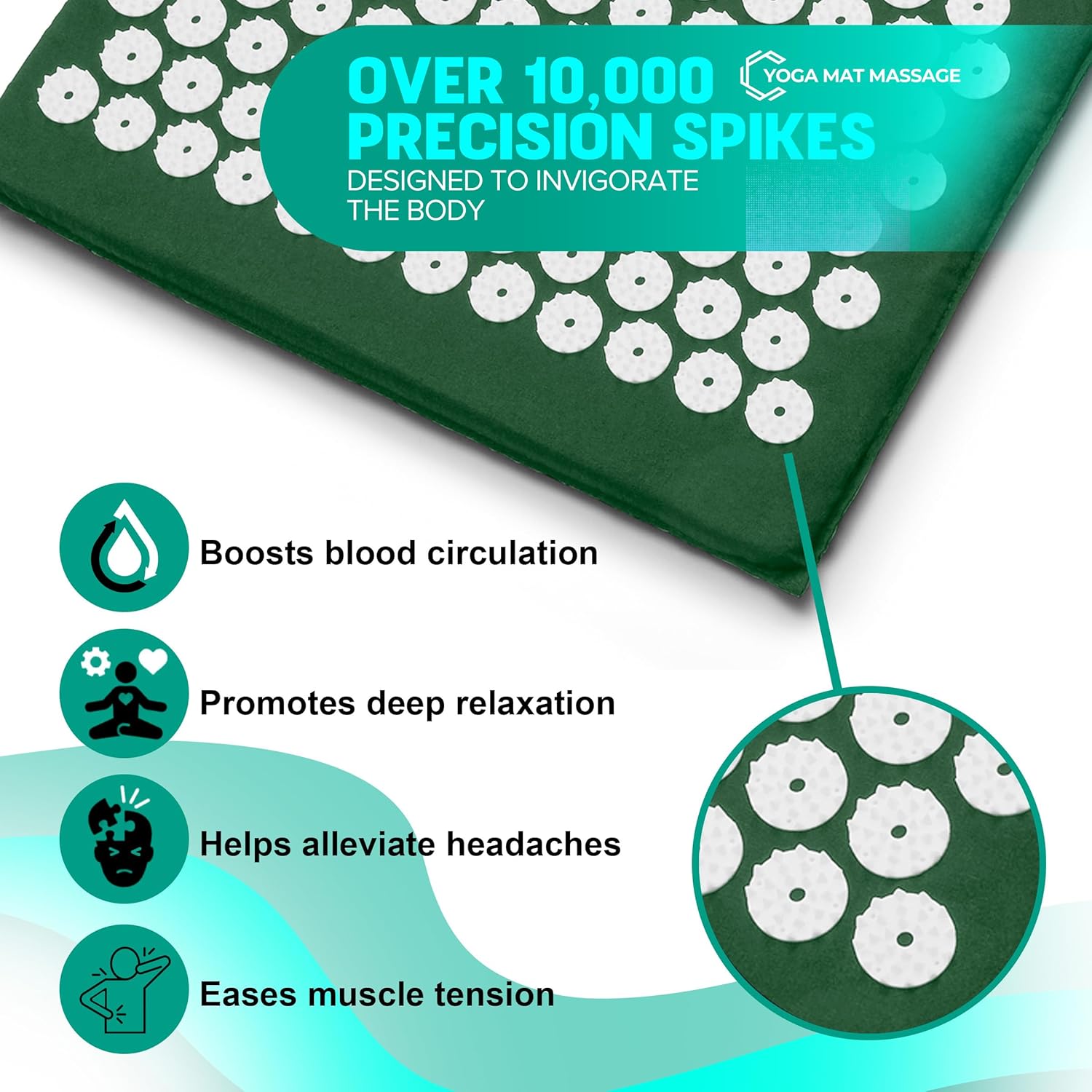 Sivan Back and Neck Pain Relief Acupressure Cushion and Pillow Set | Chronic Back Pain Treatment - Relieve Pressure on Lower Back and Sciatica - Green