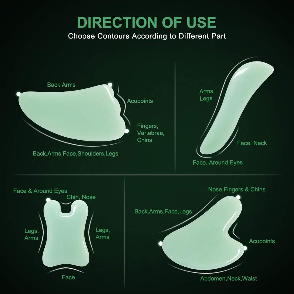 Gua sha massage tool | natural stone gua sha board | 4 pieces gua sha stone massage set for spa acupuncture physical therapy muscle knots facial care point therapy lymphatic drainage