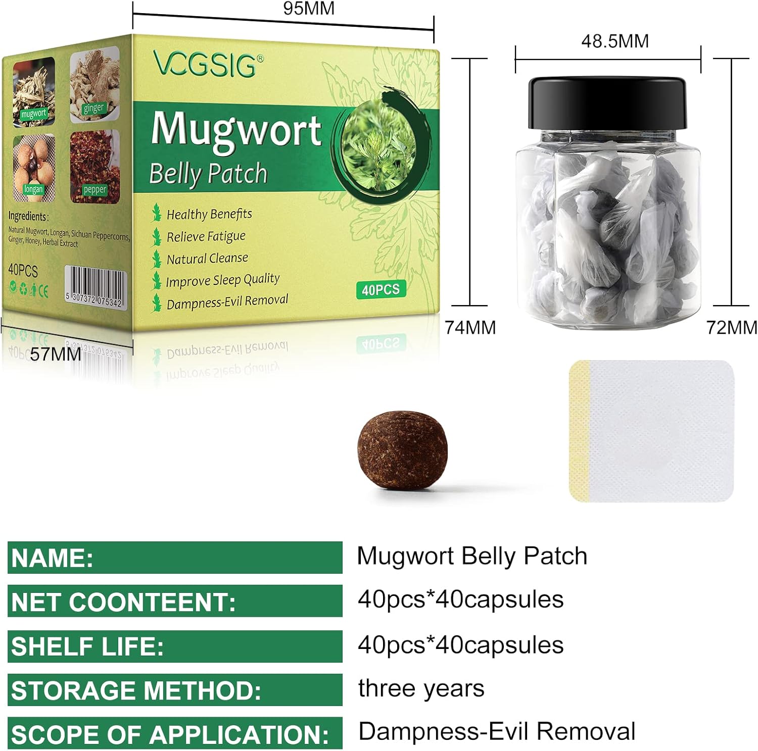 40 Mugwort Navel Stickers - Natural Worm Extract Pills and Tummy Stickers | Healthy Tummy Stickers | Naturally Cleansing Moisture - Removes Wicked Fatigue | Improves Sleep Quality