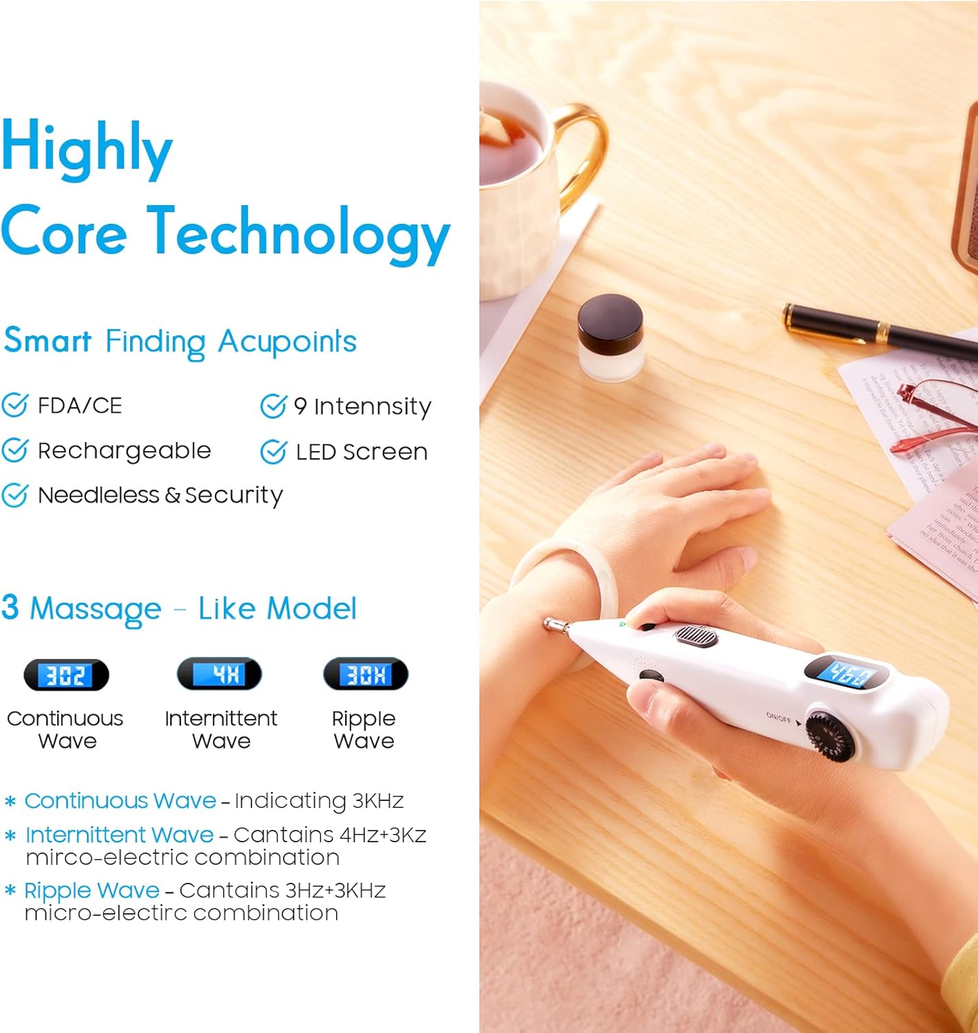 Electronic acupuncture pen rechargeable electric acupressure pen meridian detector excel ii lt stimulator acupoint automatic with 2 massage heads