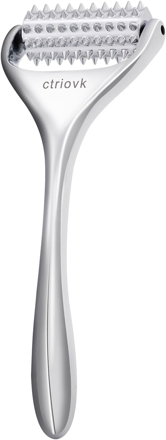 Acupuncture Massage Roller | Stainless Steel | Portable Manual Roller for Full Body Pain Relief | Puffiness Reduction and Muscle Relaxation Massage | Silver