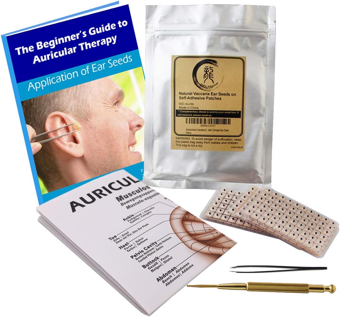 Multi-Conditional Ear Seed Acupuncture Set 600 Sticks | E-Book Placement Chart | Probe | Acupuncture Point Chart | Tweezers