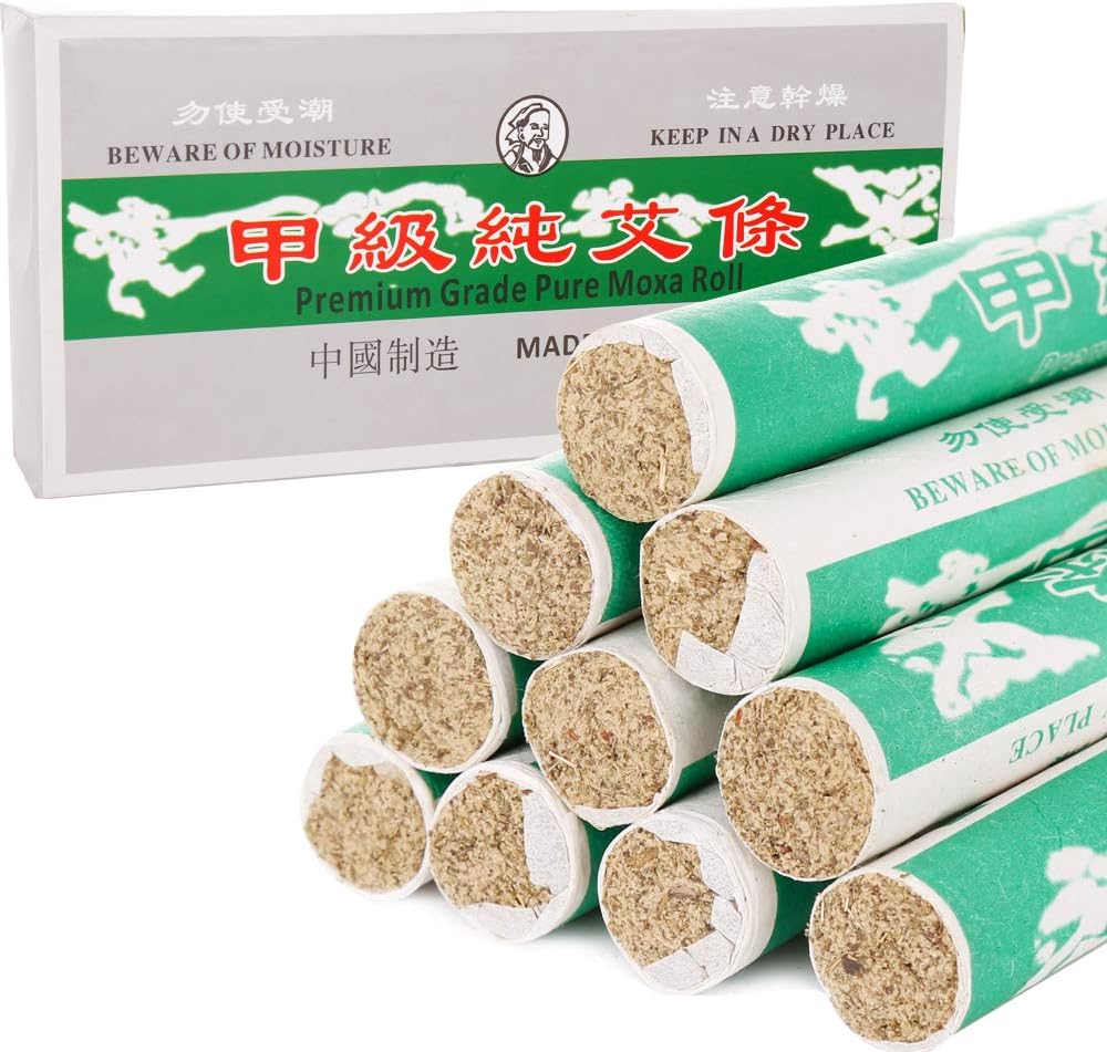 10 Rolls Pure Matcha Wand Worms Handmade Poison Wand Mugwort Blunt Roller Accessory for Neck Lumbar Knees Back Acupuncture Points,Ai Jiu Ai Zuo