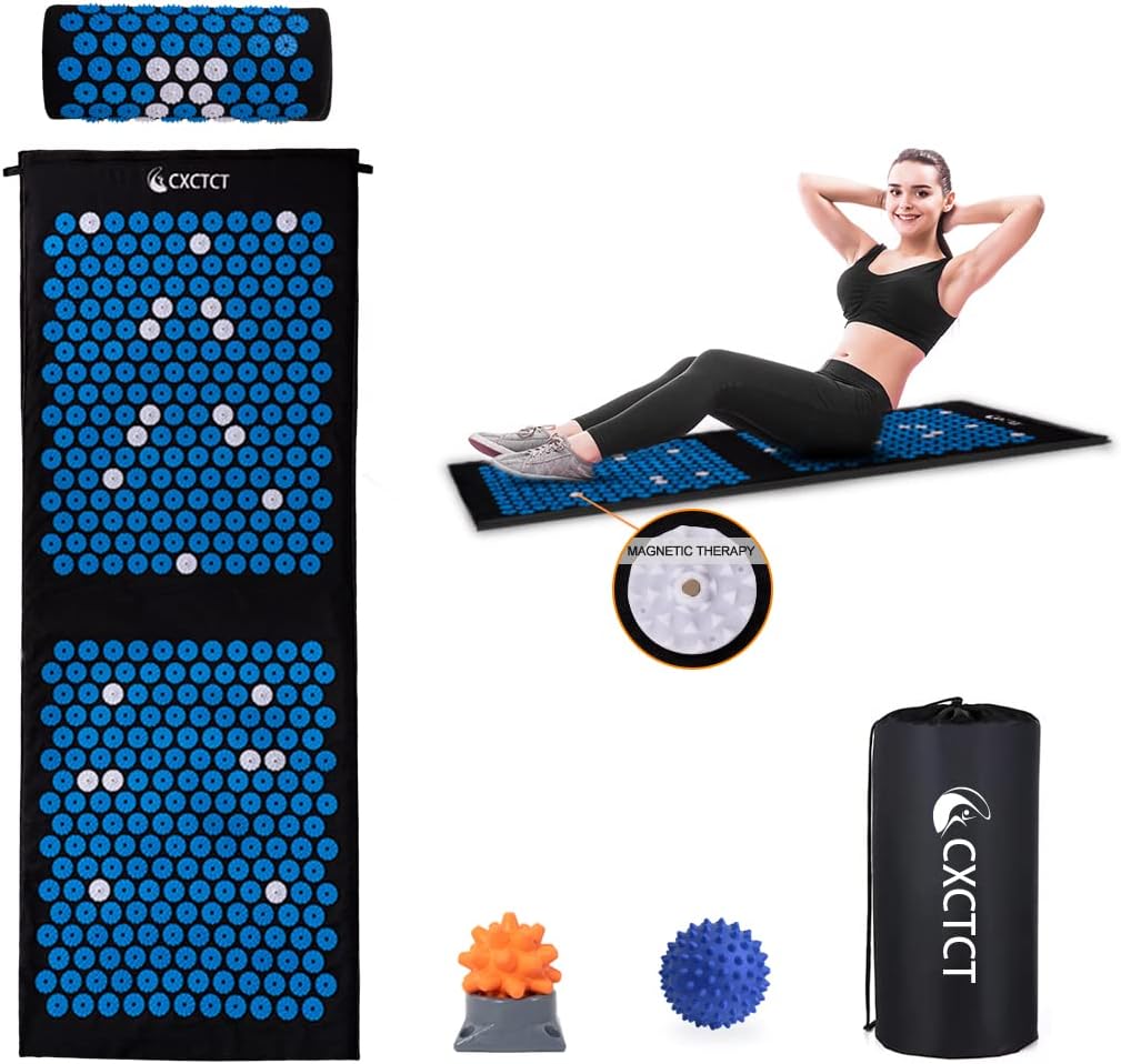 Extra Long Yoga Acupressure Cushion Set | Massage Needlepoint Cushion Large | Magnetic Cushion Acupressure Body Cushion and Pillow for Neck and Back Pain Relief (Blue)