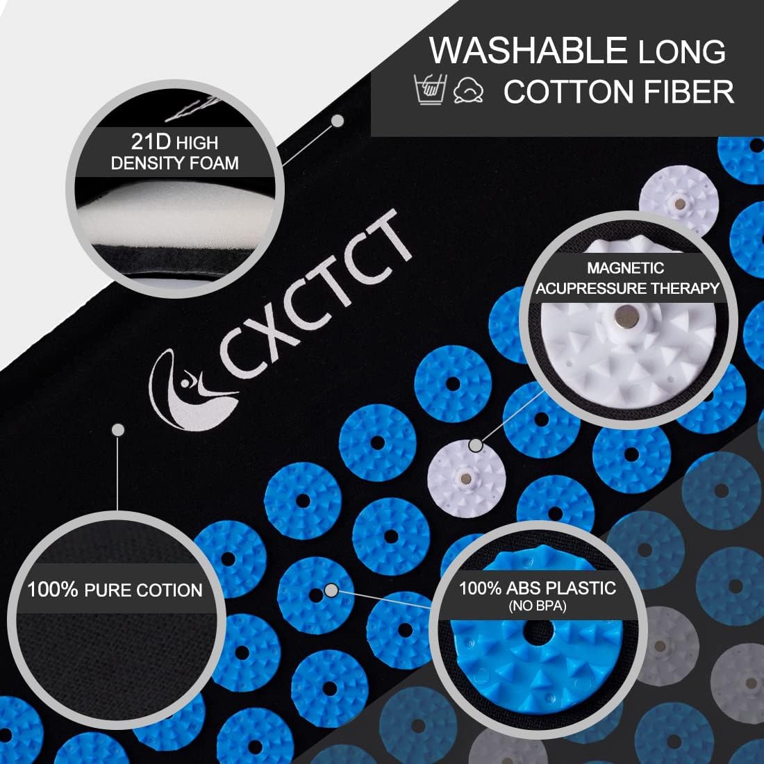 Extra Long Yoga Acupressure Cushion Set | Massage Needlepoint Cushion Large | Magnetic Cushion Acupressure Body Cushion and Pillow for Neck and Back Pain Relief (Blue)
