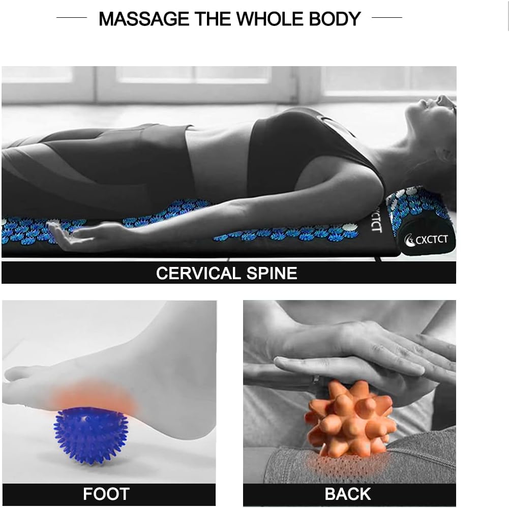 Extra Long Yoga Acupressure Cushion Set | Massage Needlepoint Cushion Large | Magnetic Cushion Acupressure Body Cushion and Pillow for Neck and Back Pain Relief (Blue)