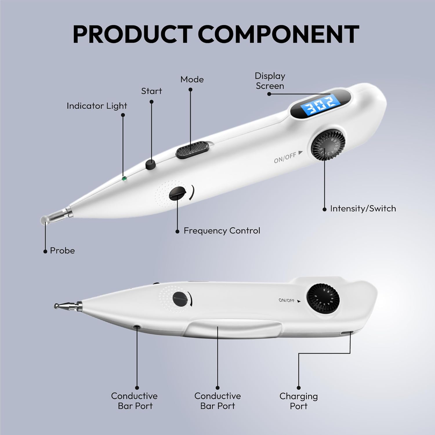 Electronic Acupuncture Meridian Pen - Electric Energy Acupoints Finder Stimulator Device for Pain Relief with Adjustable Intensity - Rechargeable Digital Muscle Acupressure Point Massage Therapy Tool