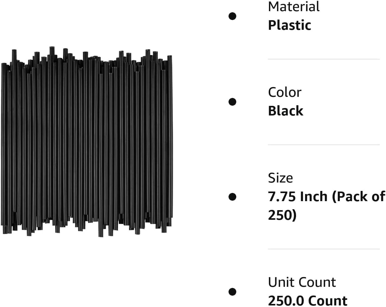 Disposable Drinking Straws 7.4 inches long - Standard Size (Black | 250)